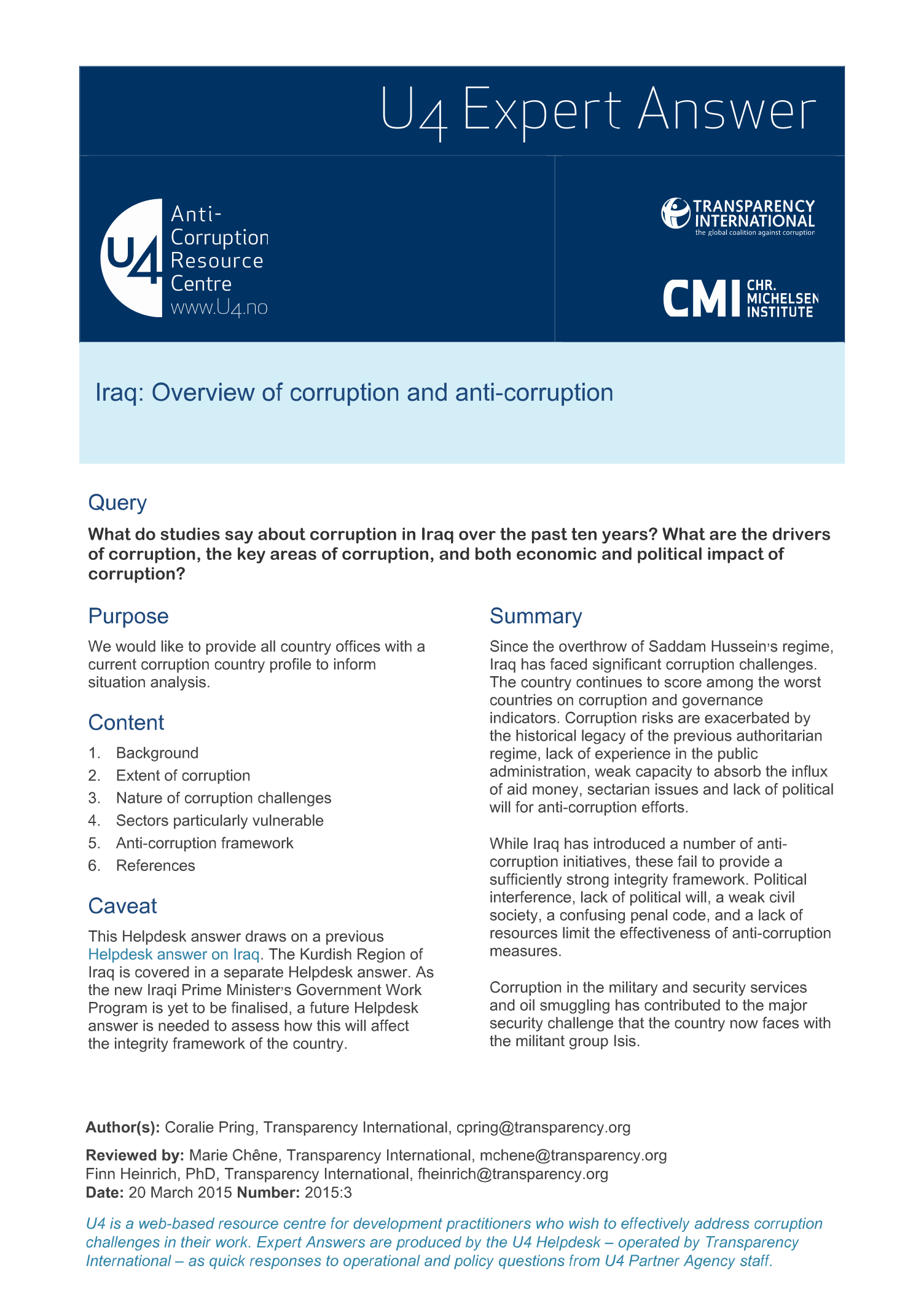 Iraq: Overview of corruption and anti-corruption