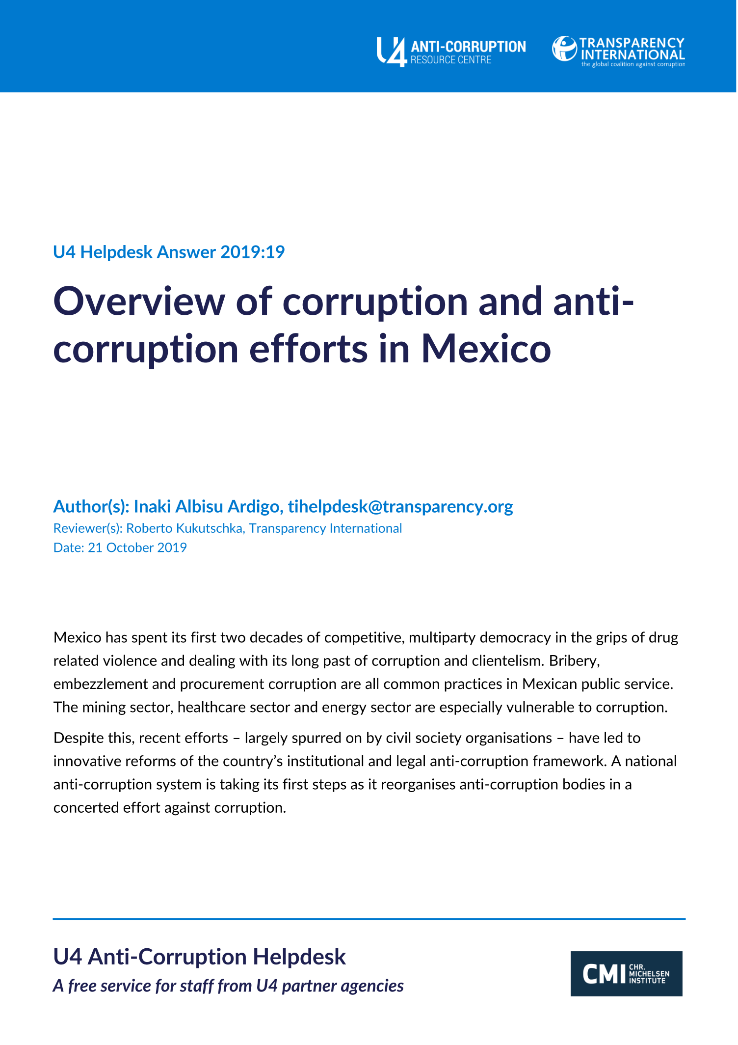 Mexico: Overview of corruption and anti-corruption efforts