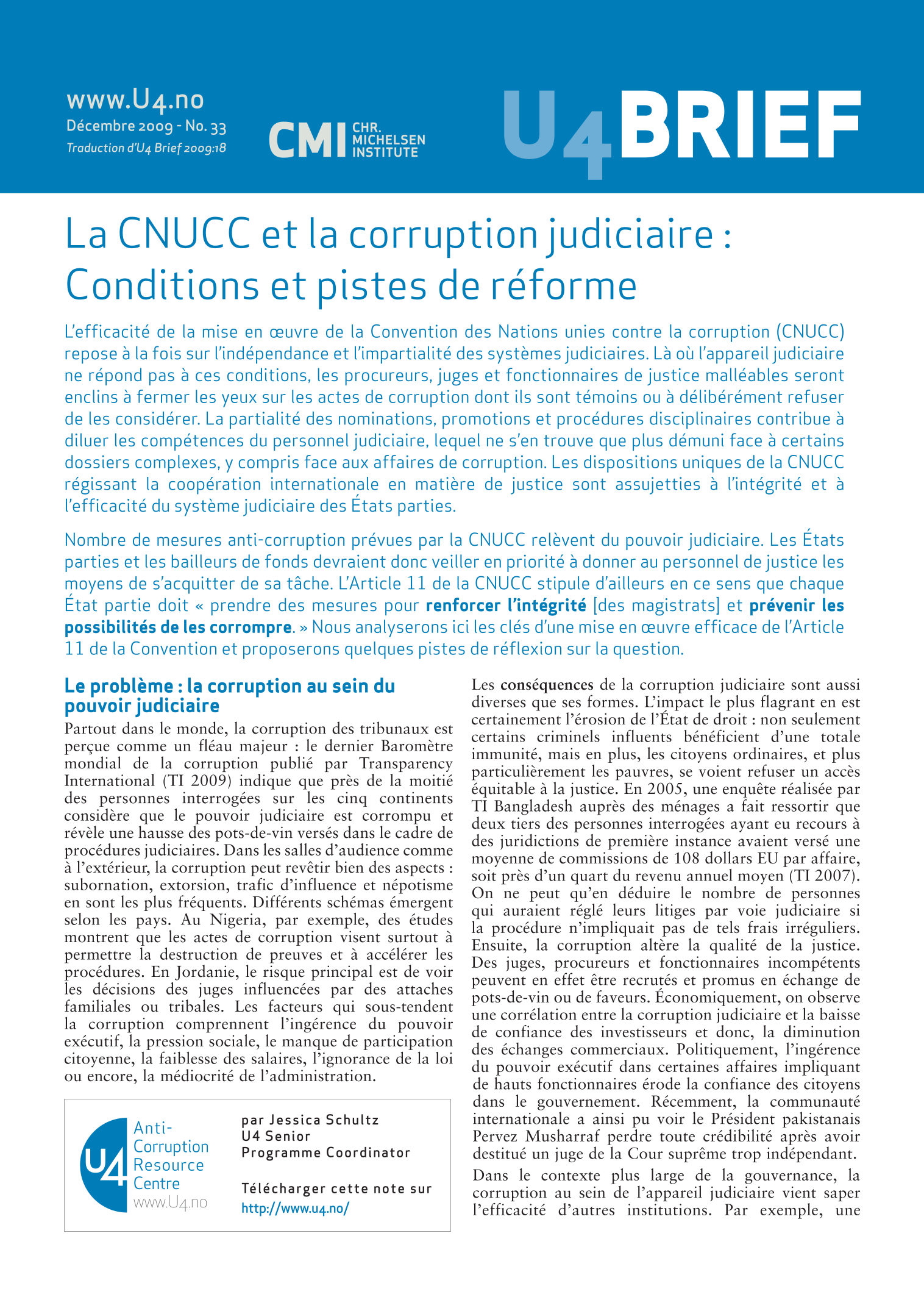 La CNUCC et la corruption judiciaire : Conditions et pistes de réforme