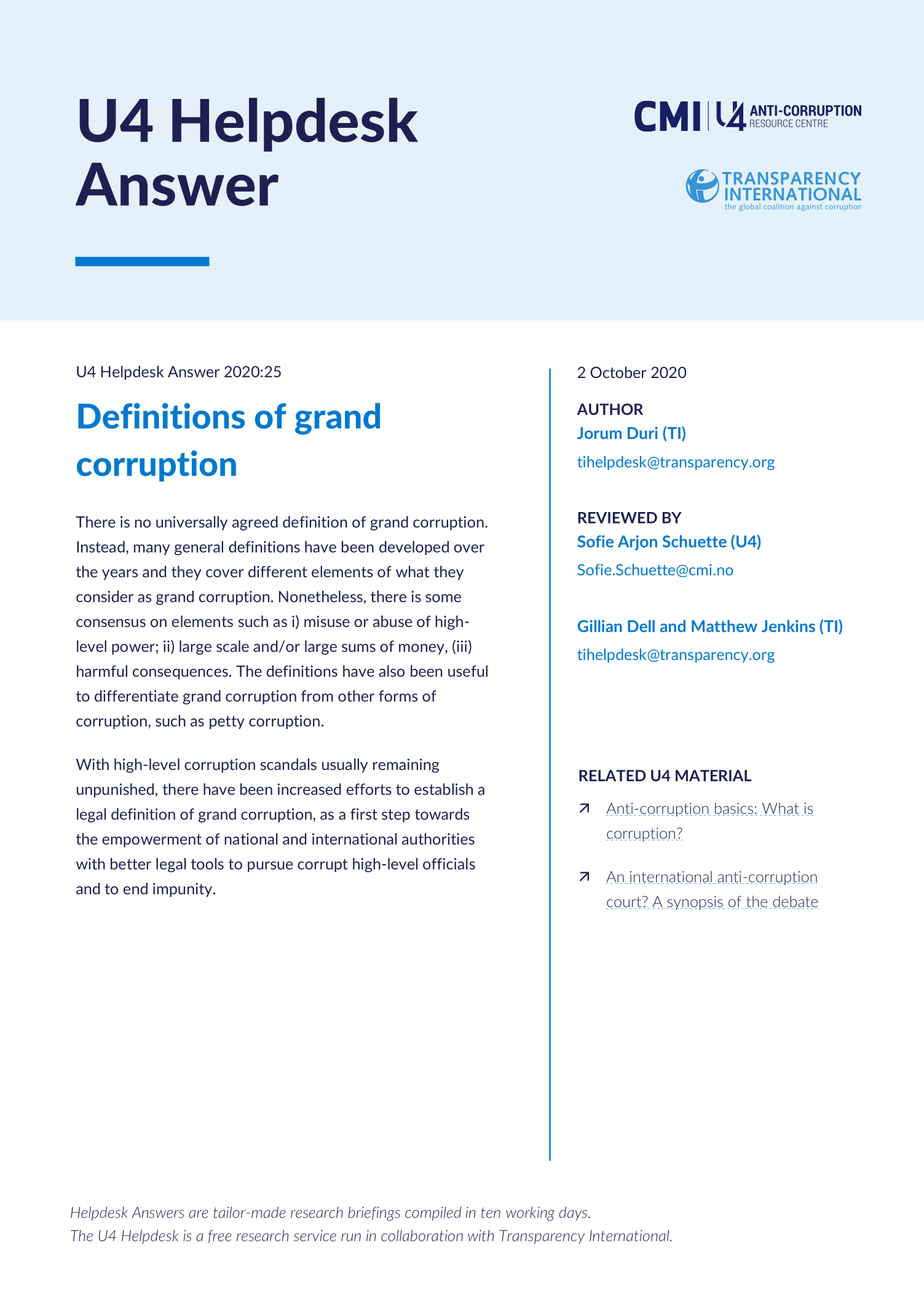 Definitions of grand corruption