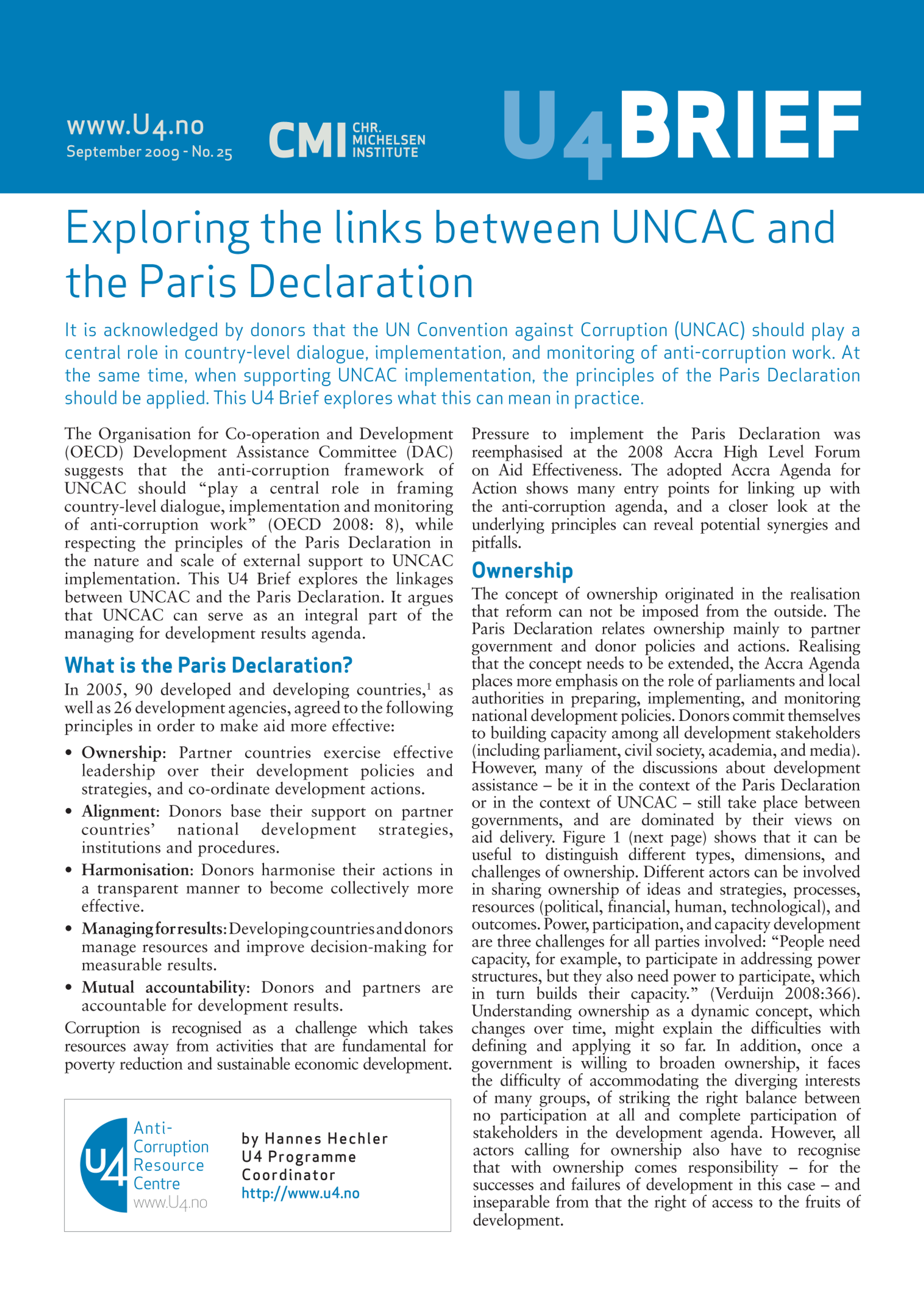 Exploring the links between UNCAC and the Paris Declaration