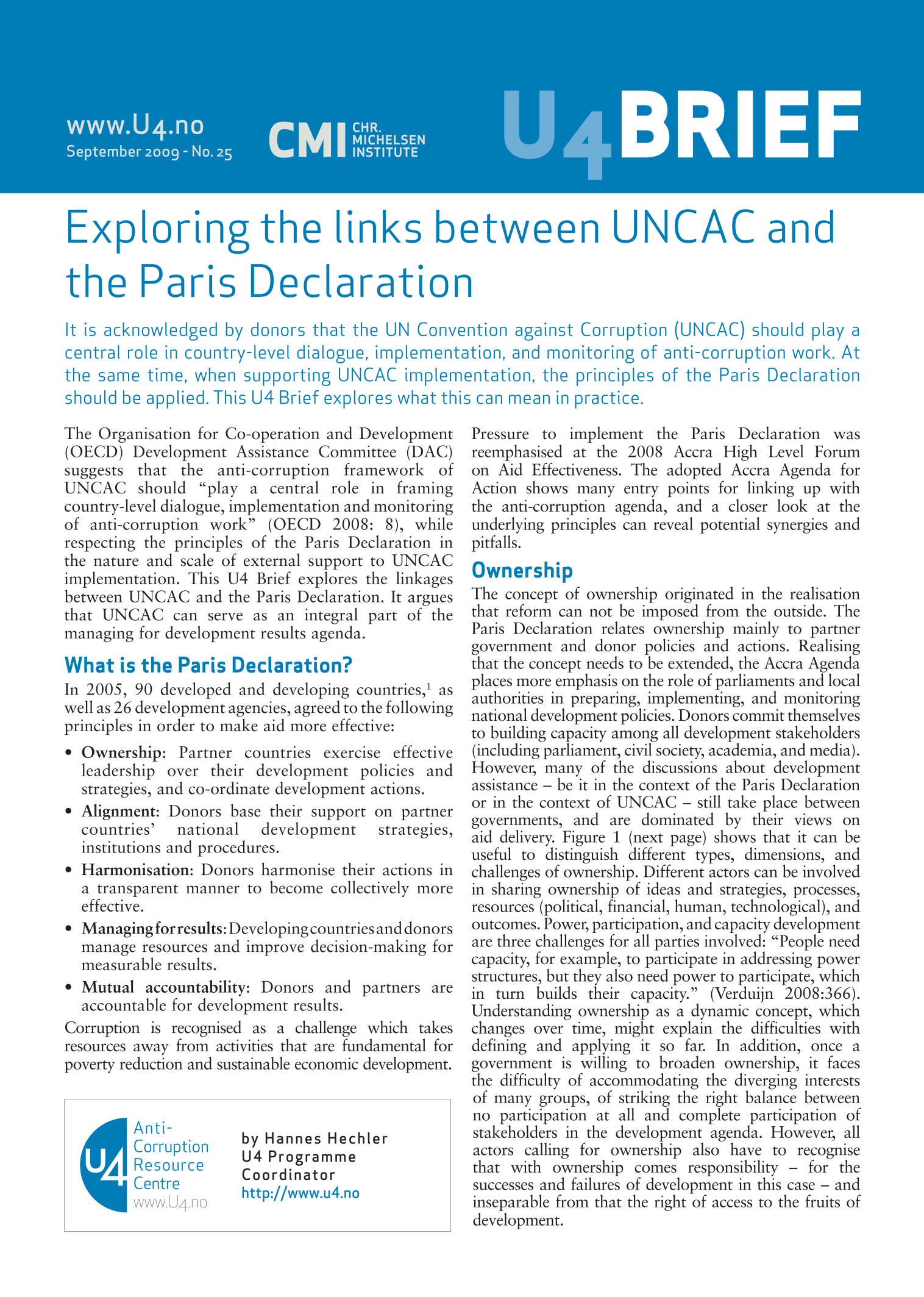 Exploring the links between UNCAC and the Paris Declaration