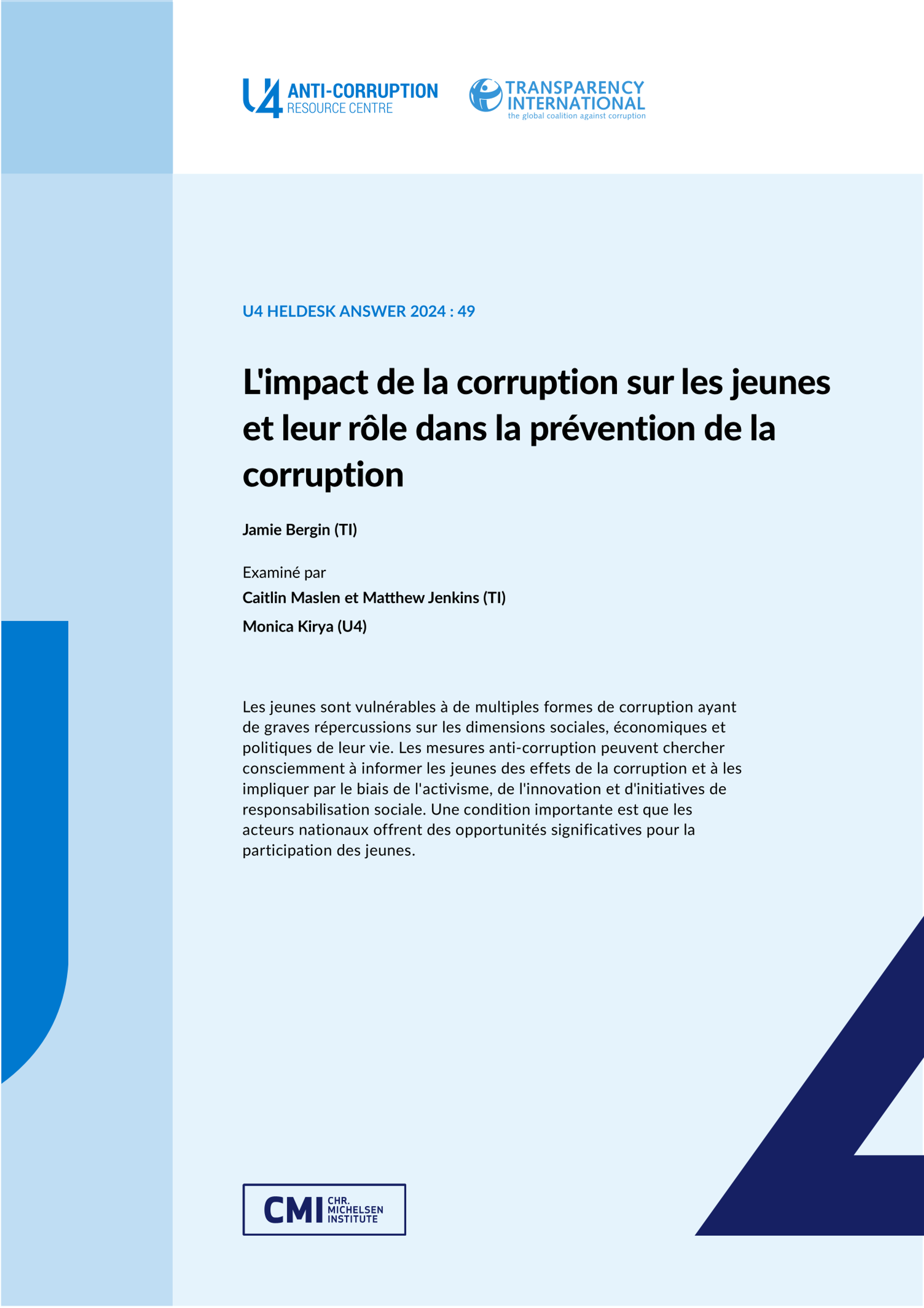 L'impact de la corruption sur les jeunes et leur rôle dans la prévention de la corruption