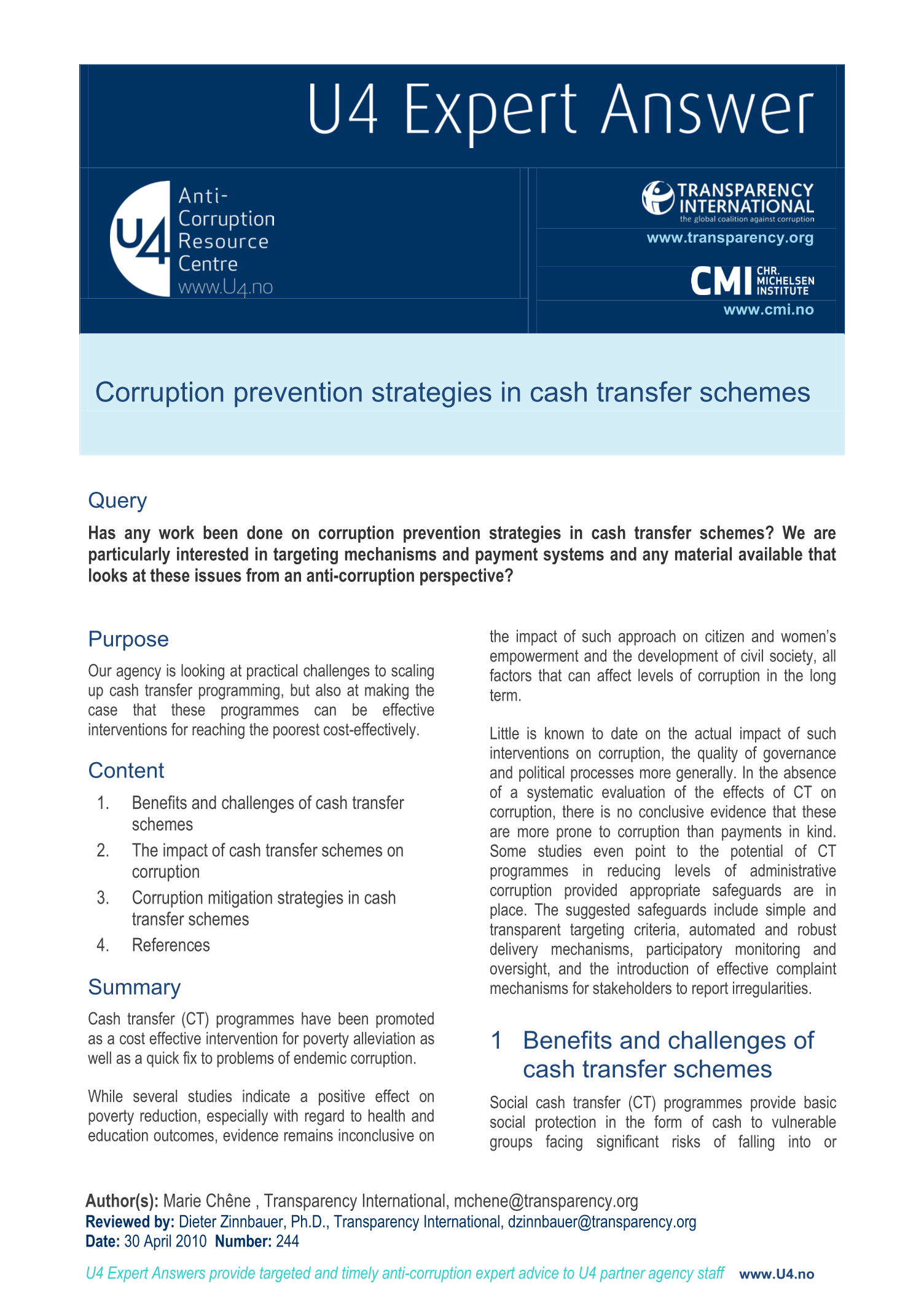 Corruption prevention strategies in cash transfer schemes