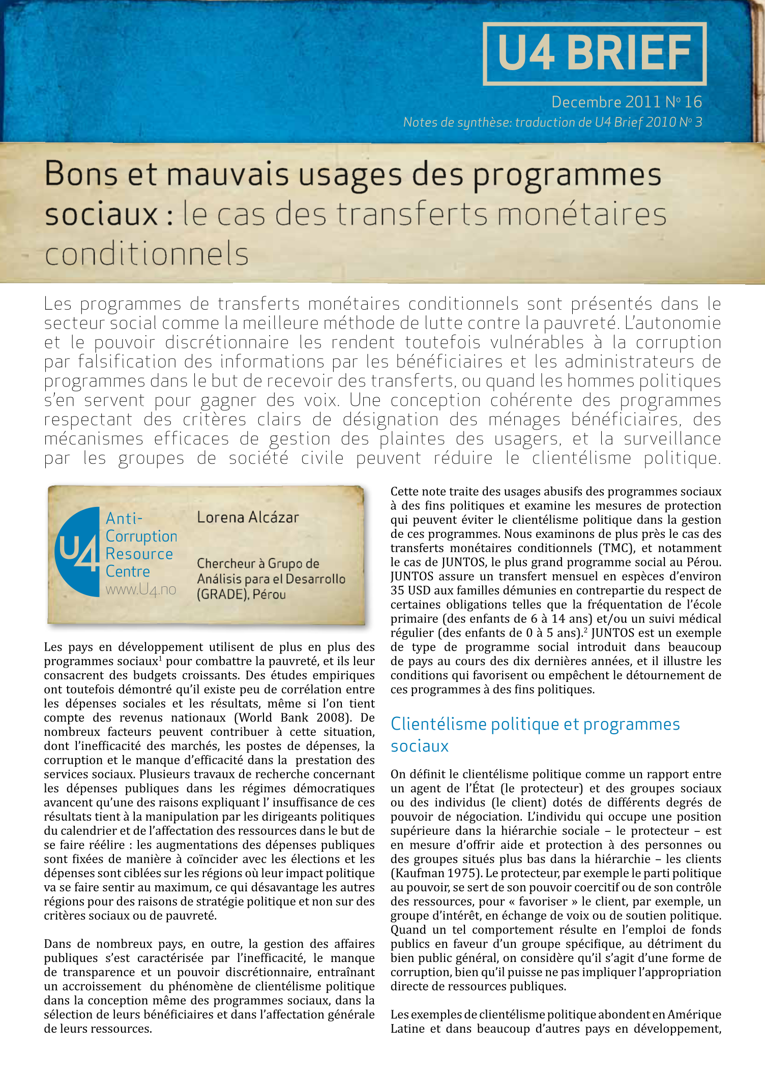 Bons et mauvais usages des programmes sociaux : le cas des transferts monétaires conditionnels