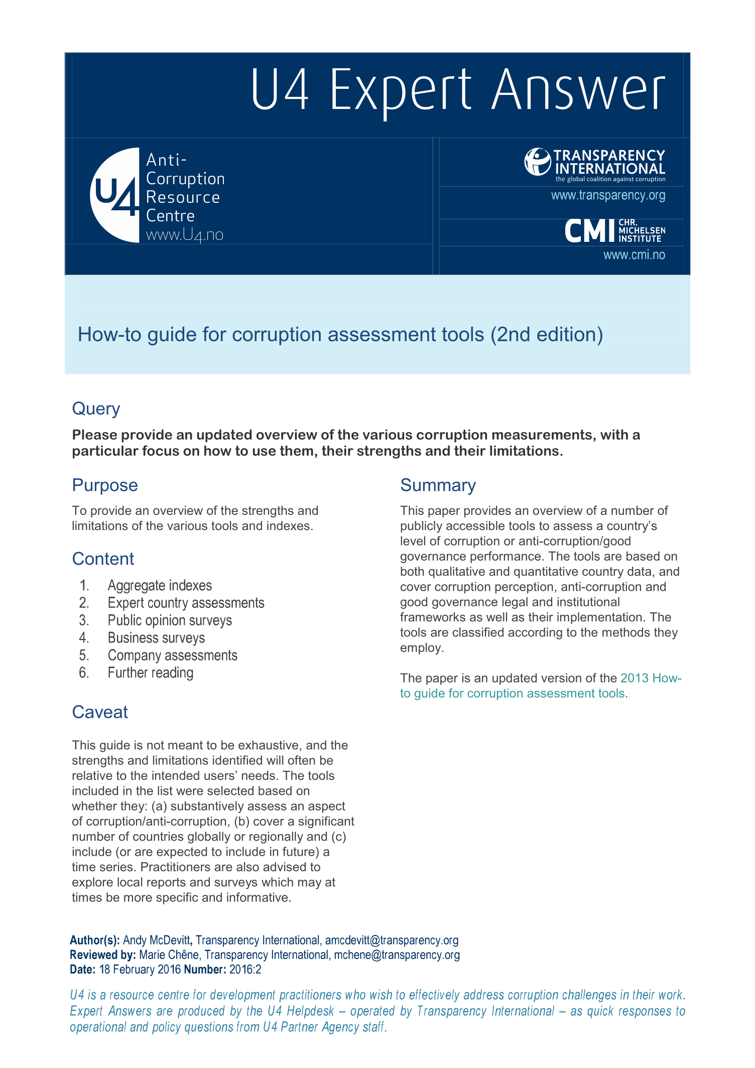 How-to guide for corruption assessment tools