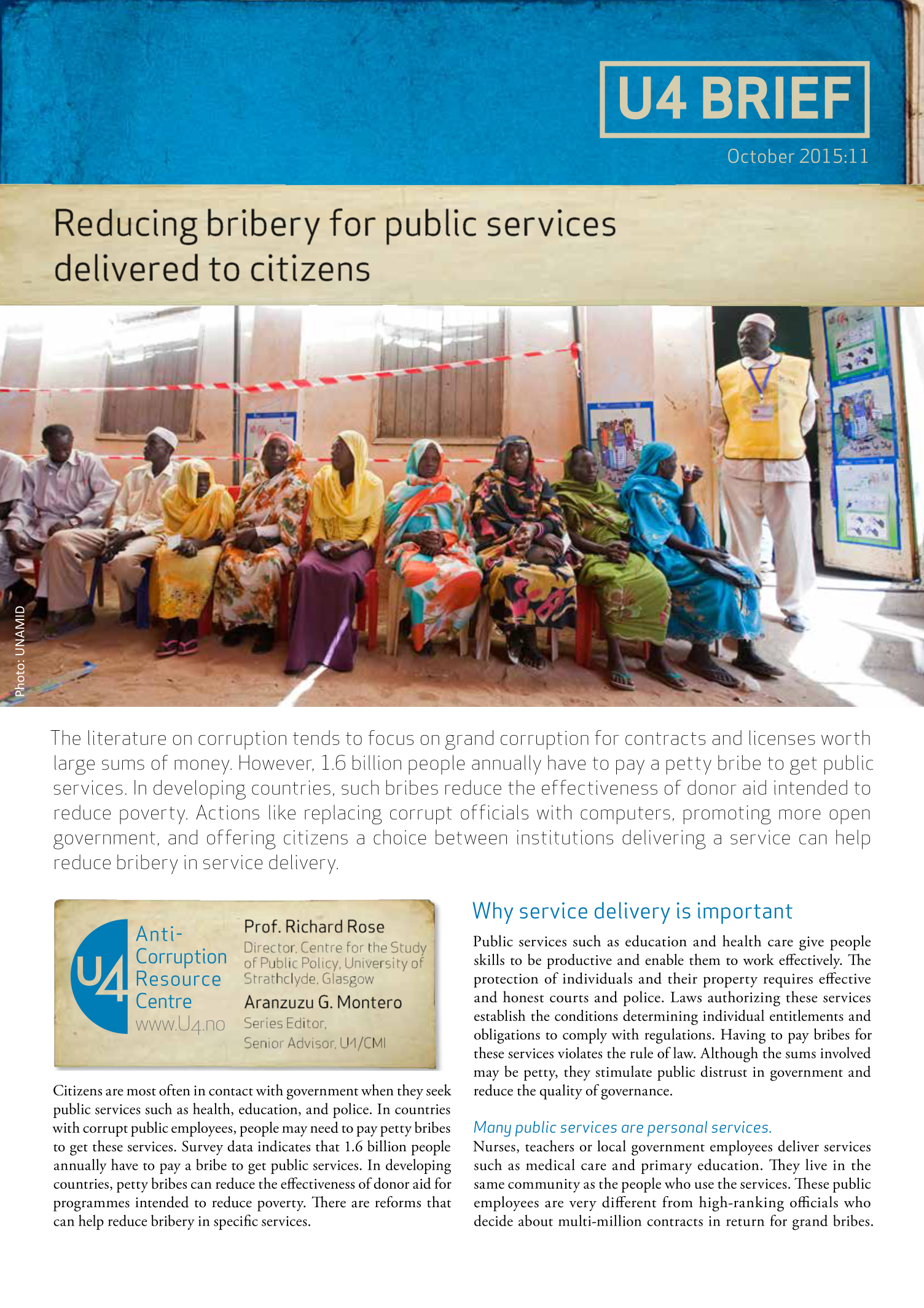 Reducing bribery for public services delivered to citizens