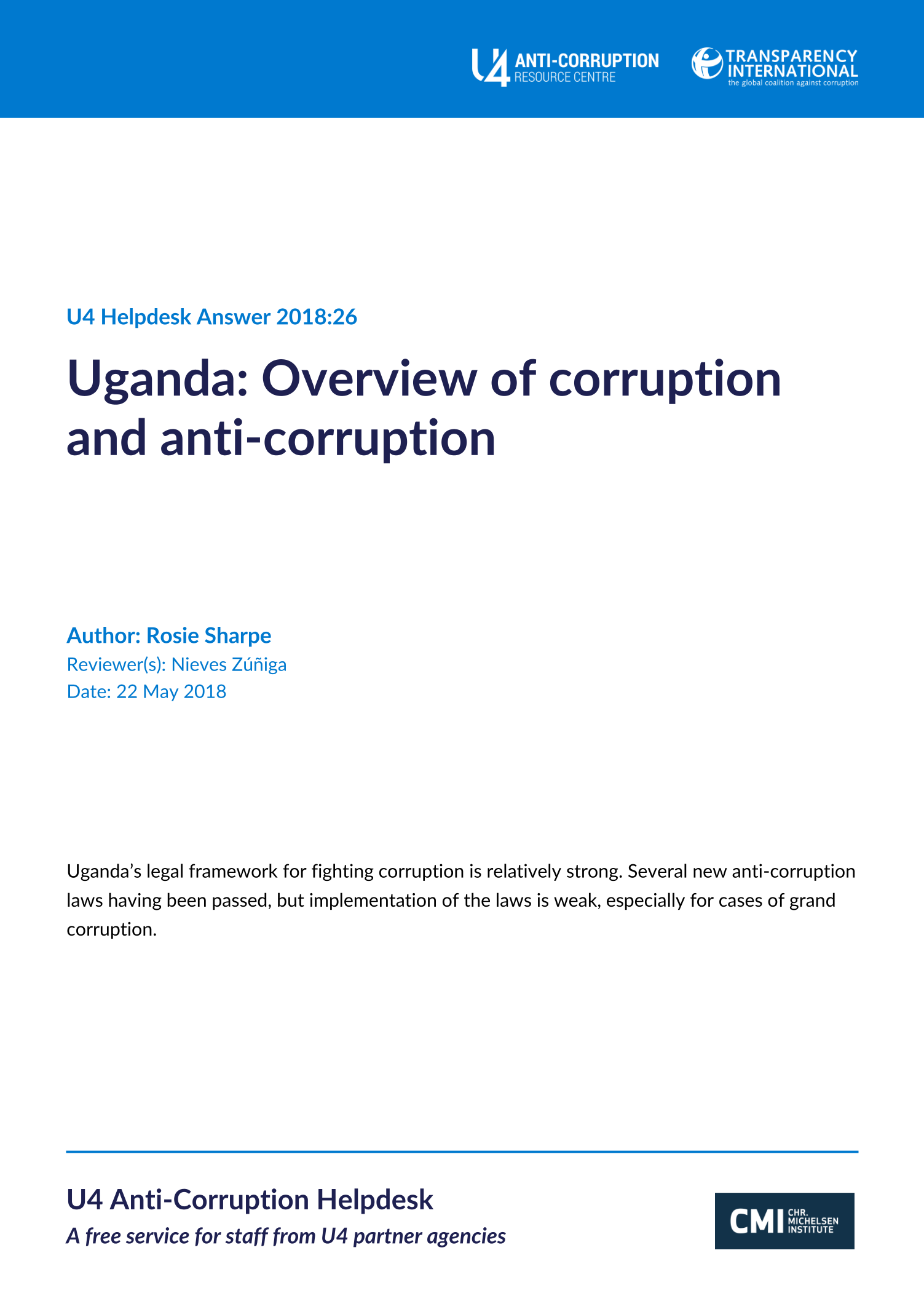 Uganda: Overview of corruption and anti-corruption
