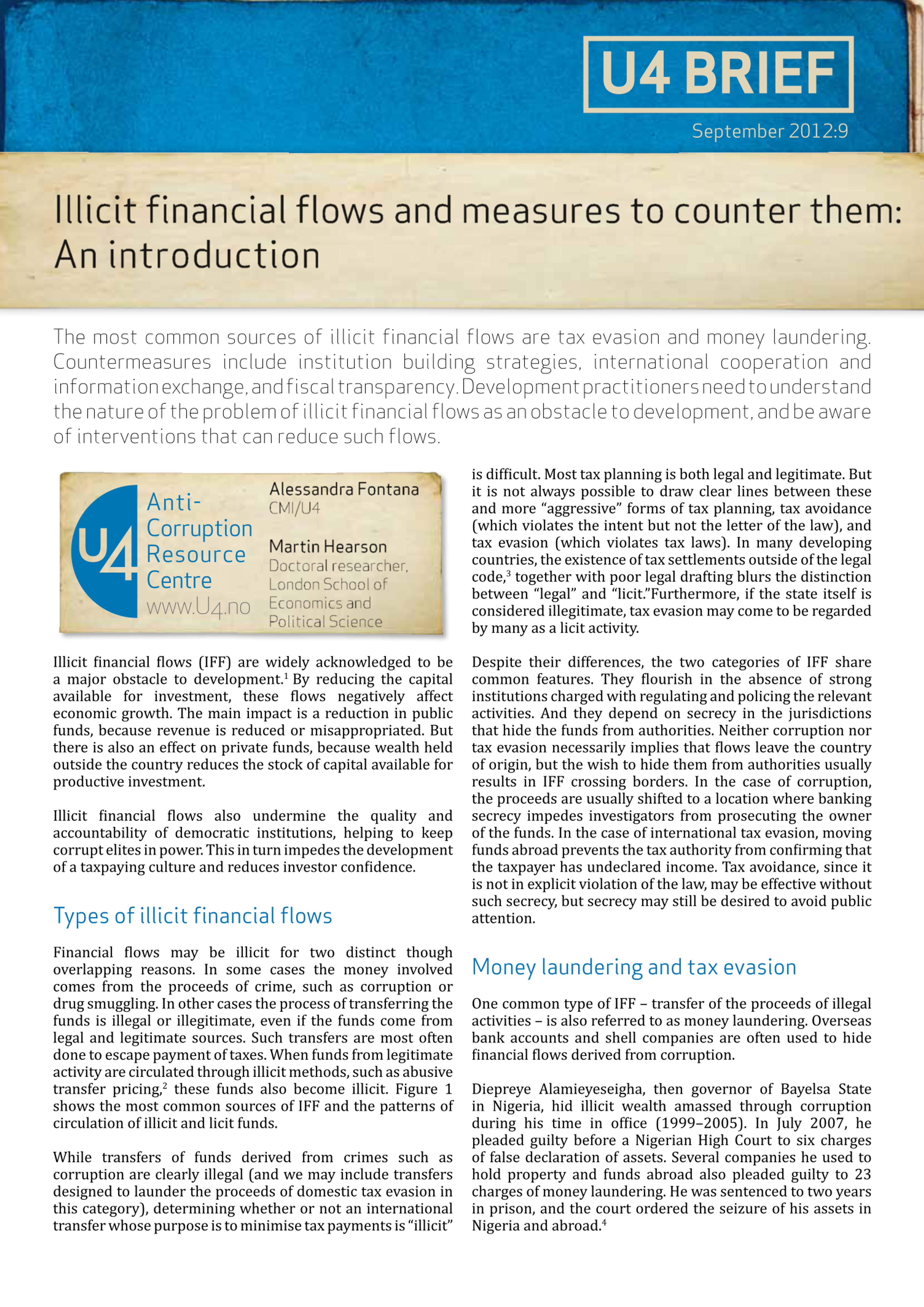 Illicit financial flows and measures to counter them: An introduction