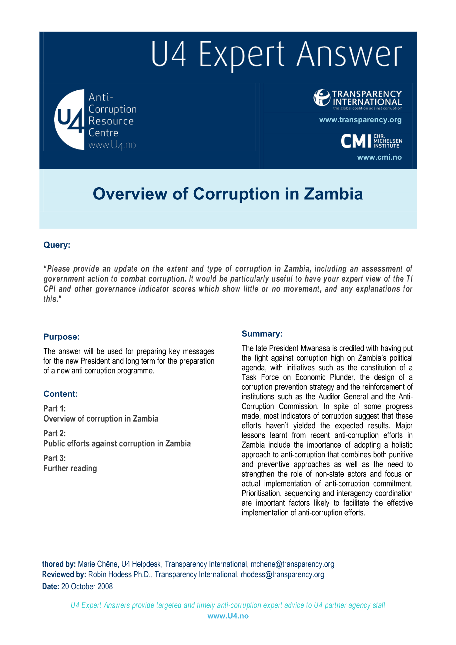 Overview of corruption in Zambia
