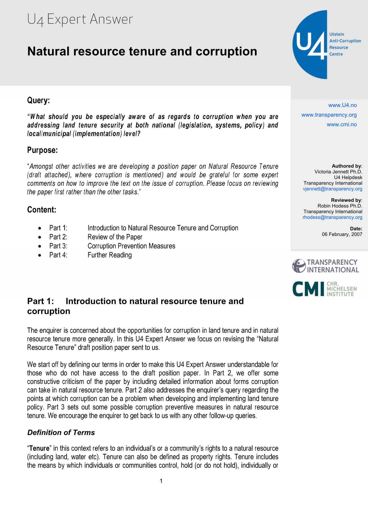 Natural resource tenure and corruption