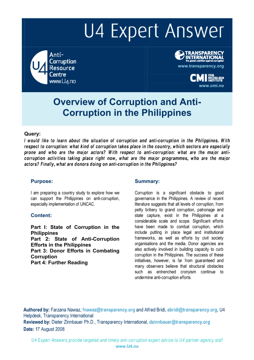 Overview of corruption and anticorruption in the Philippines