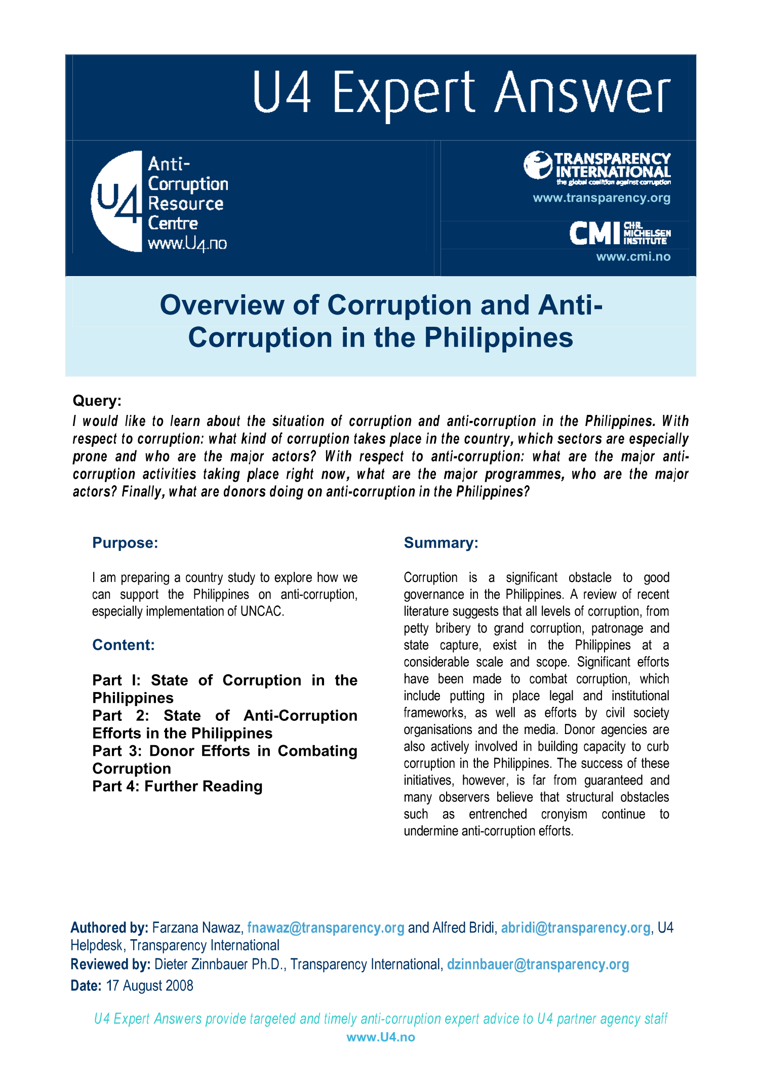 Overview of corruption and anti-corruption in the Philippines 