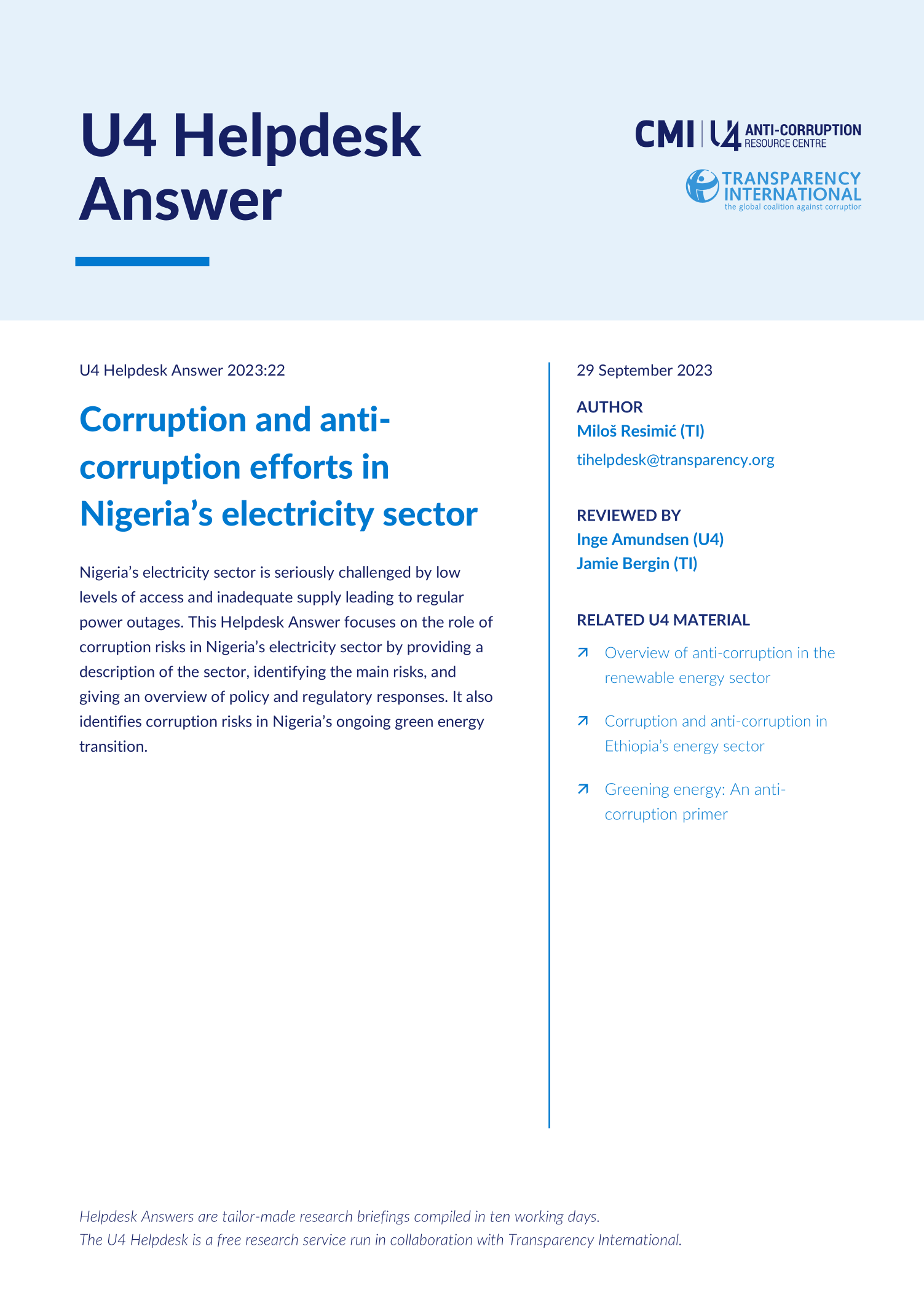 Corruption and anti-corruption efforts in Nigeria’s electricity sector