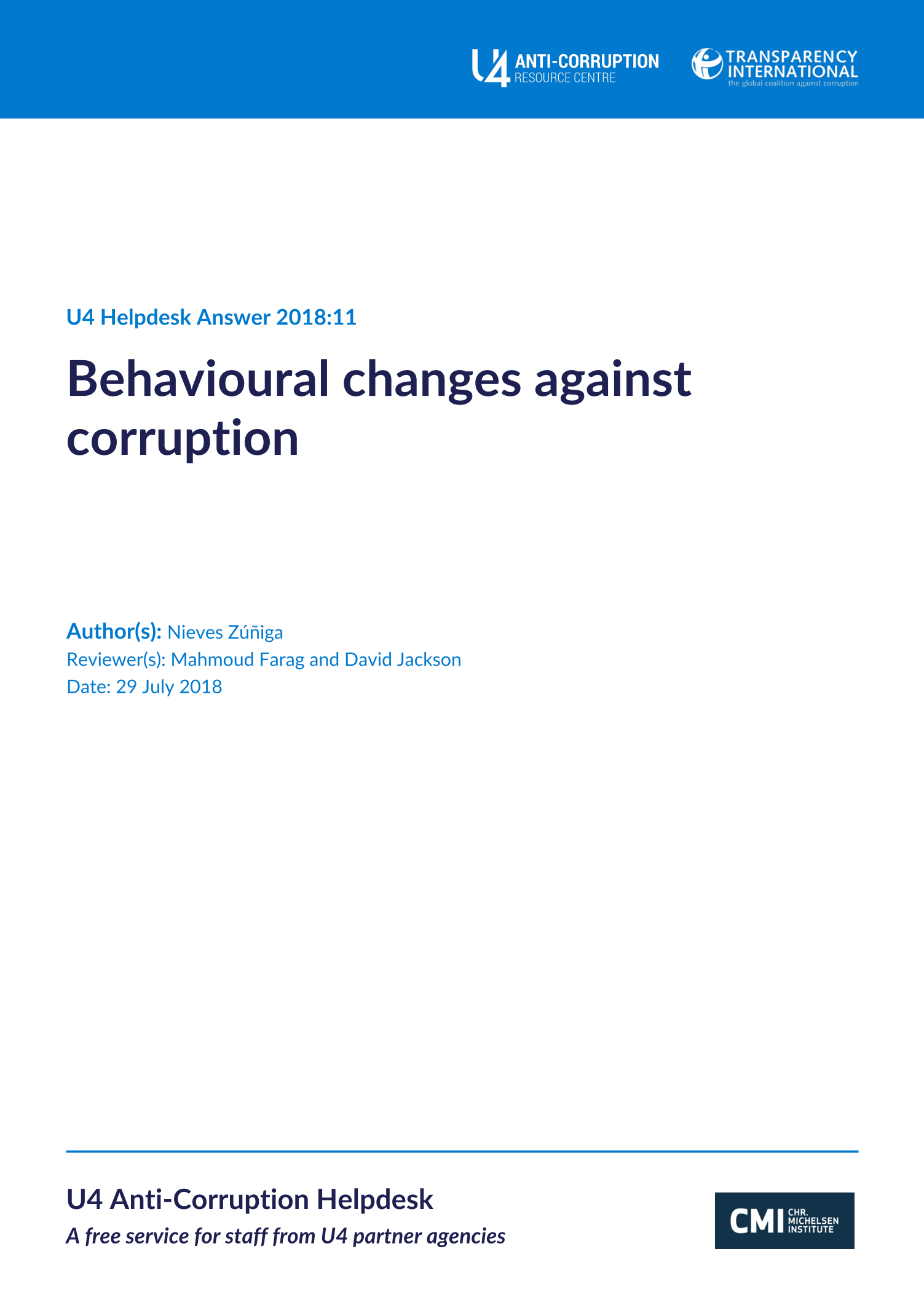 Behavioural changes against corruption