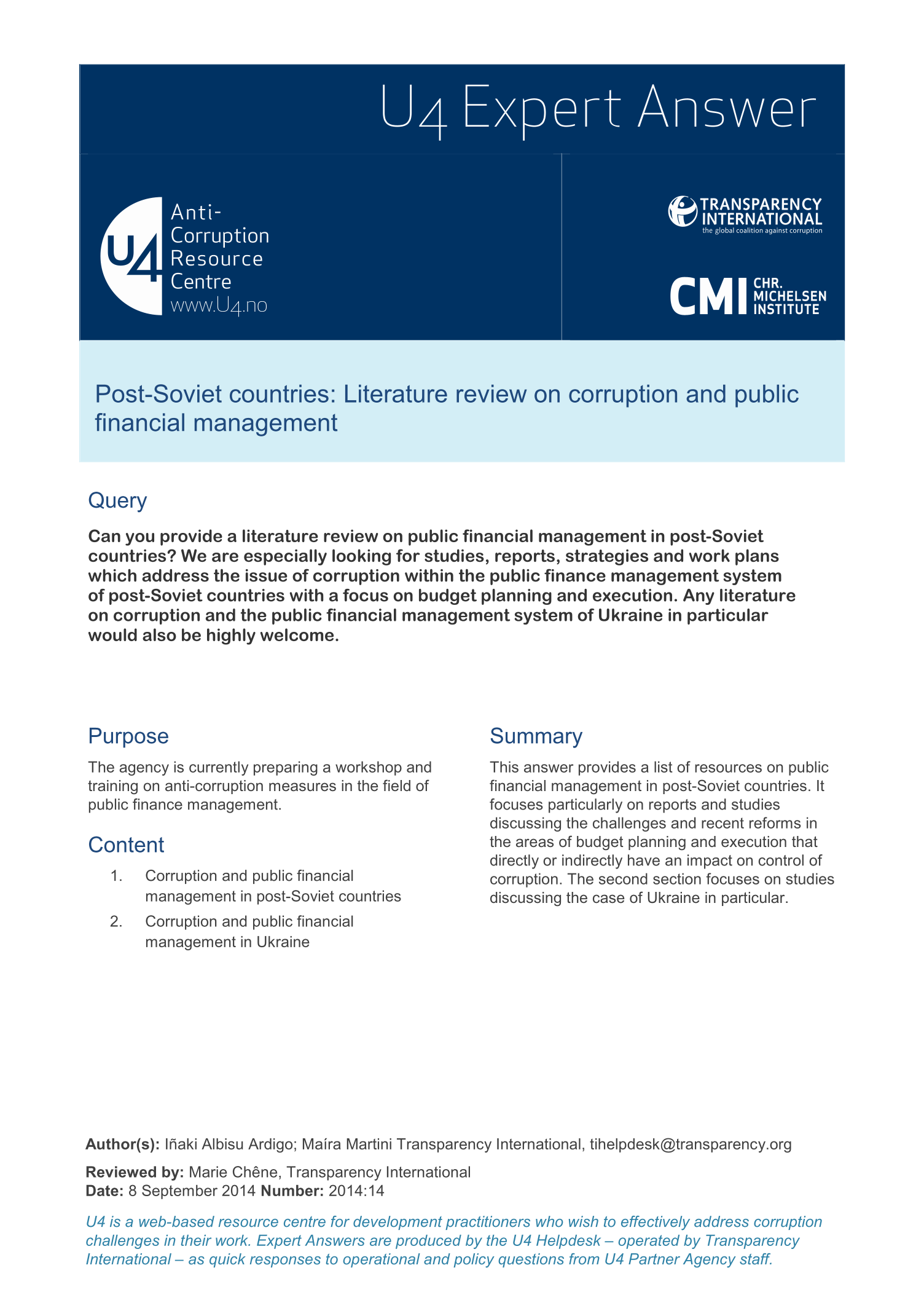 Post-Soviet countries: Literature review on corruption and public financial management 