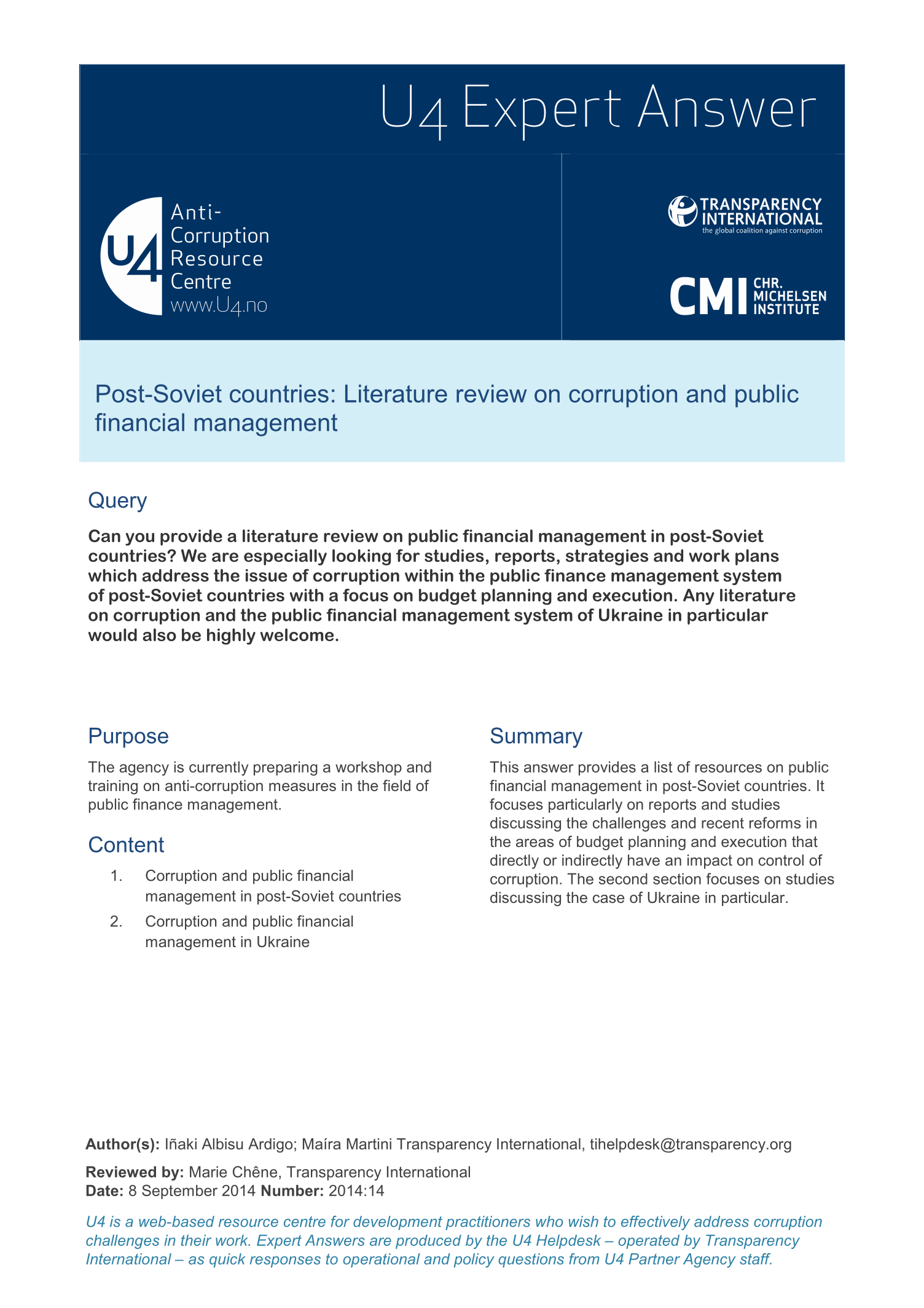 Post-Soviet countries: Literature review on corruption and public financial management