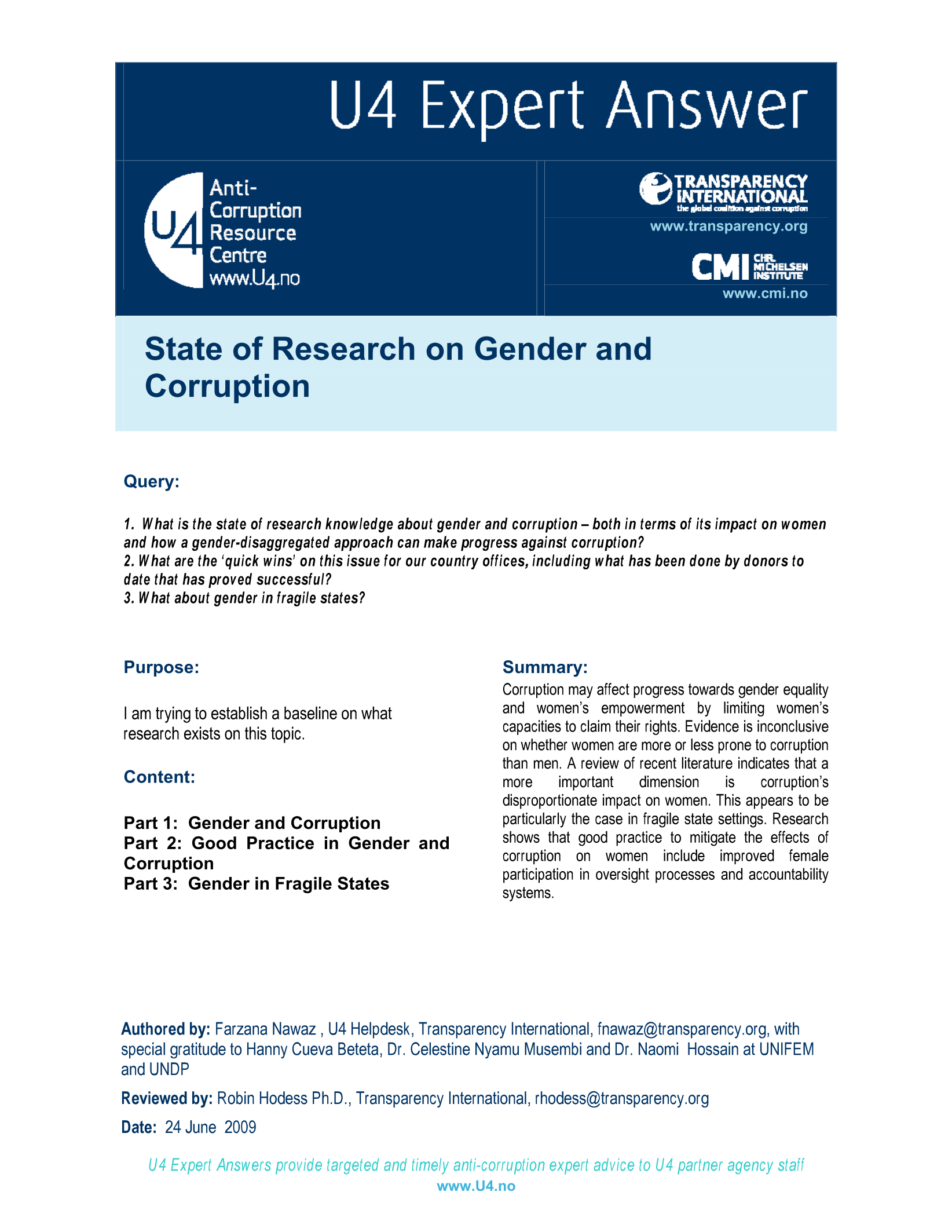 State of research on gender and corruption