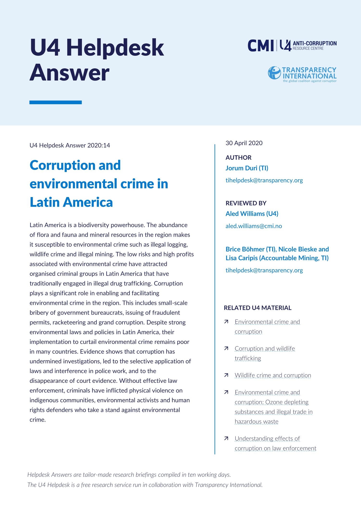 Corruption and environmental crime in Latin America