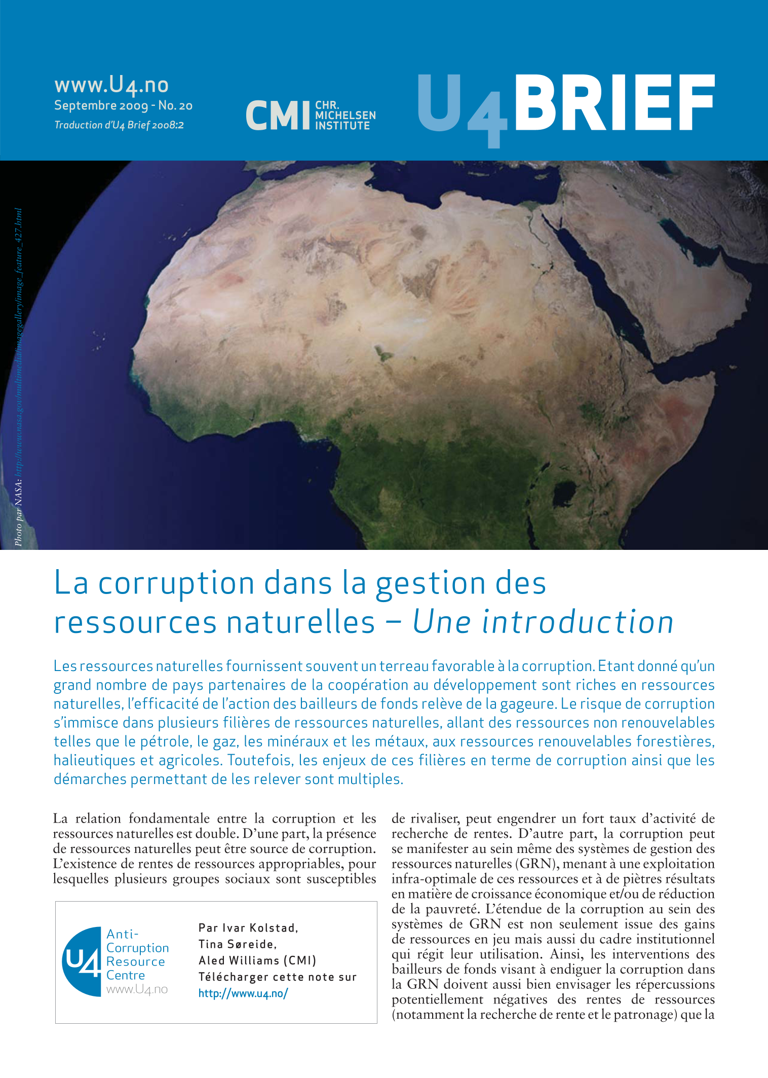 La corruption dans la gestion des ressources naturelles - Une introduction