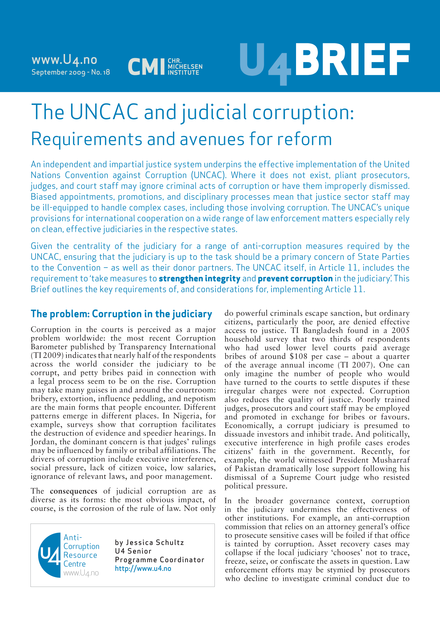 The UNCAC and judicial corruption: Requirements and avenues for reform