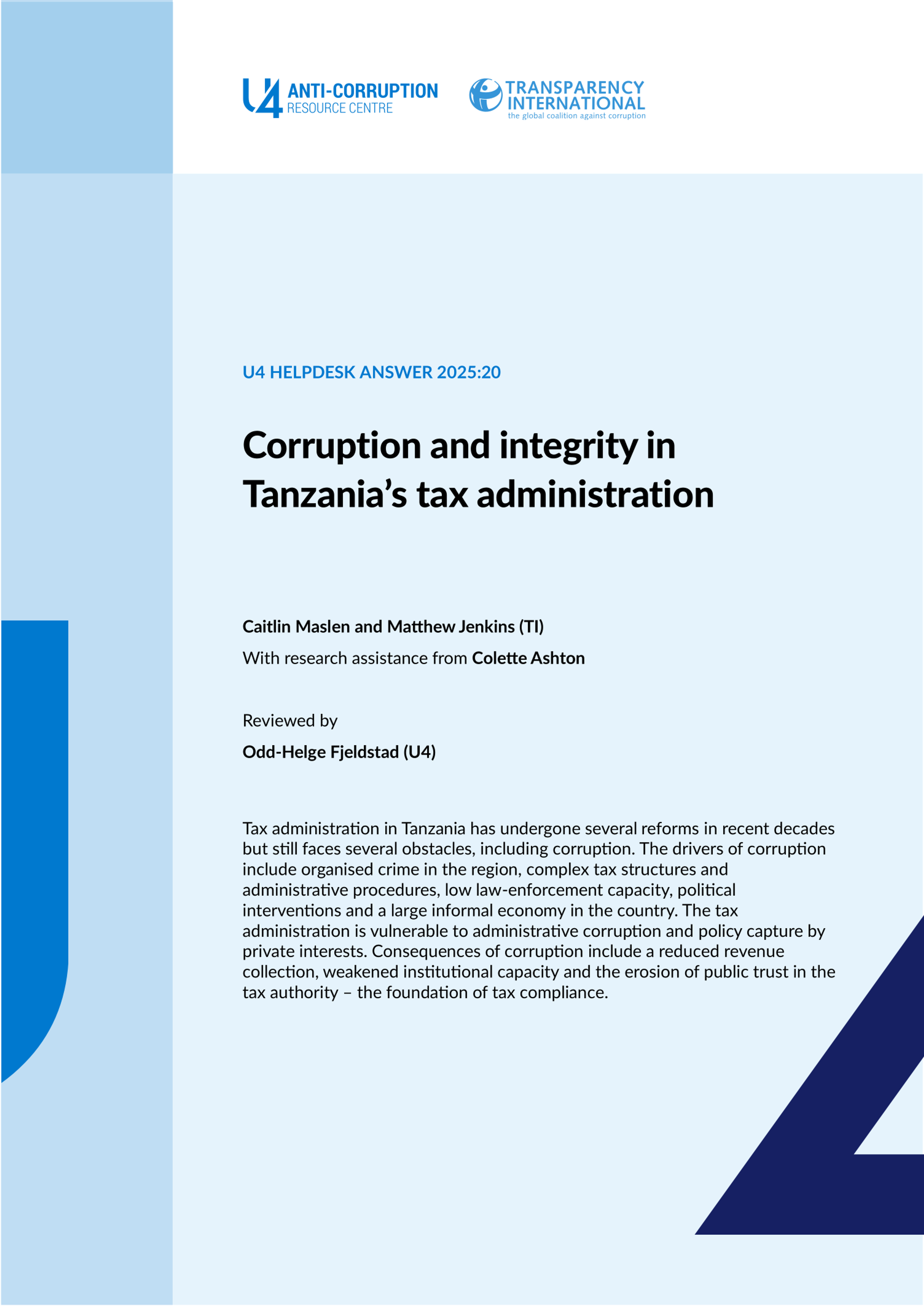 Corruption and integrity in Tanzania’s tax administration