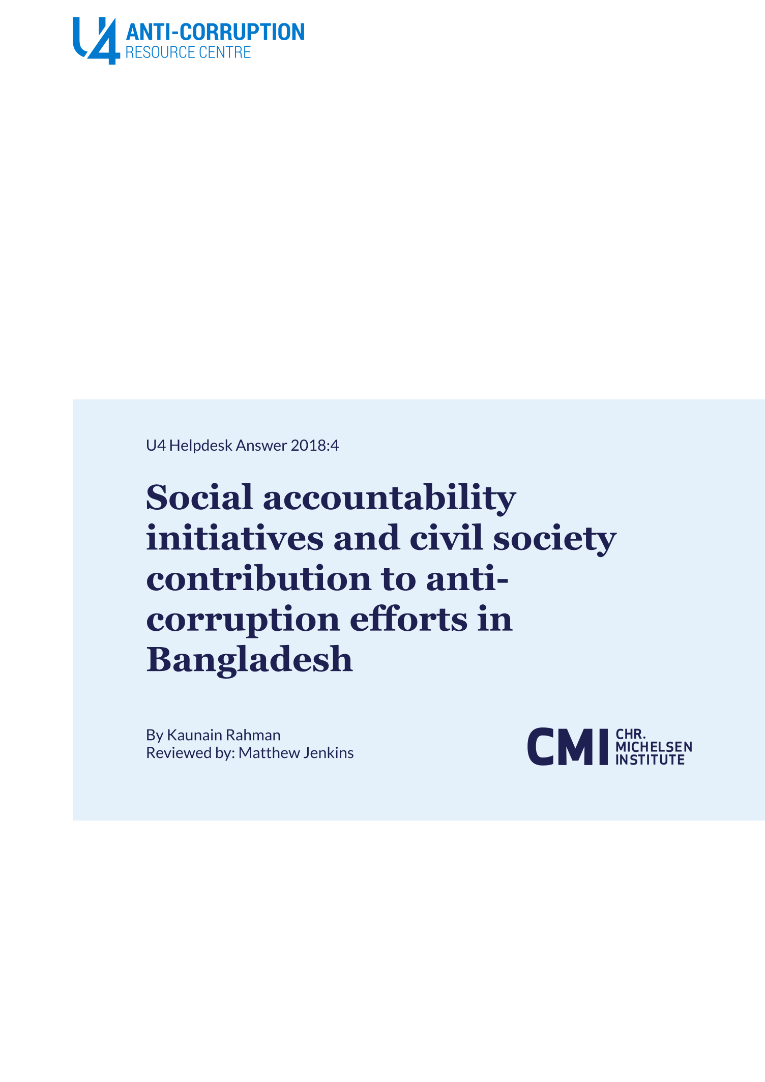Social accountability initiatives and civil society contribution to anti-corruption efforts in Bangladesh  