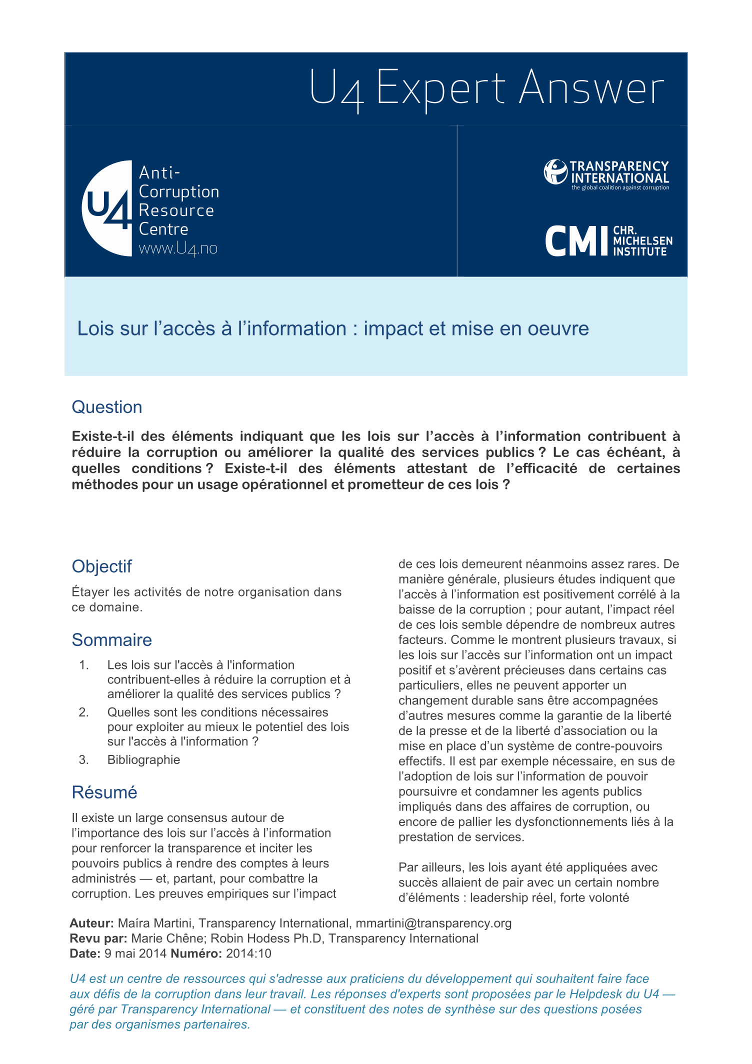 Lois sur l’accès à l’information : impact et mise en oeuvre