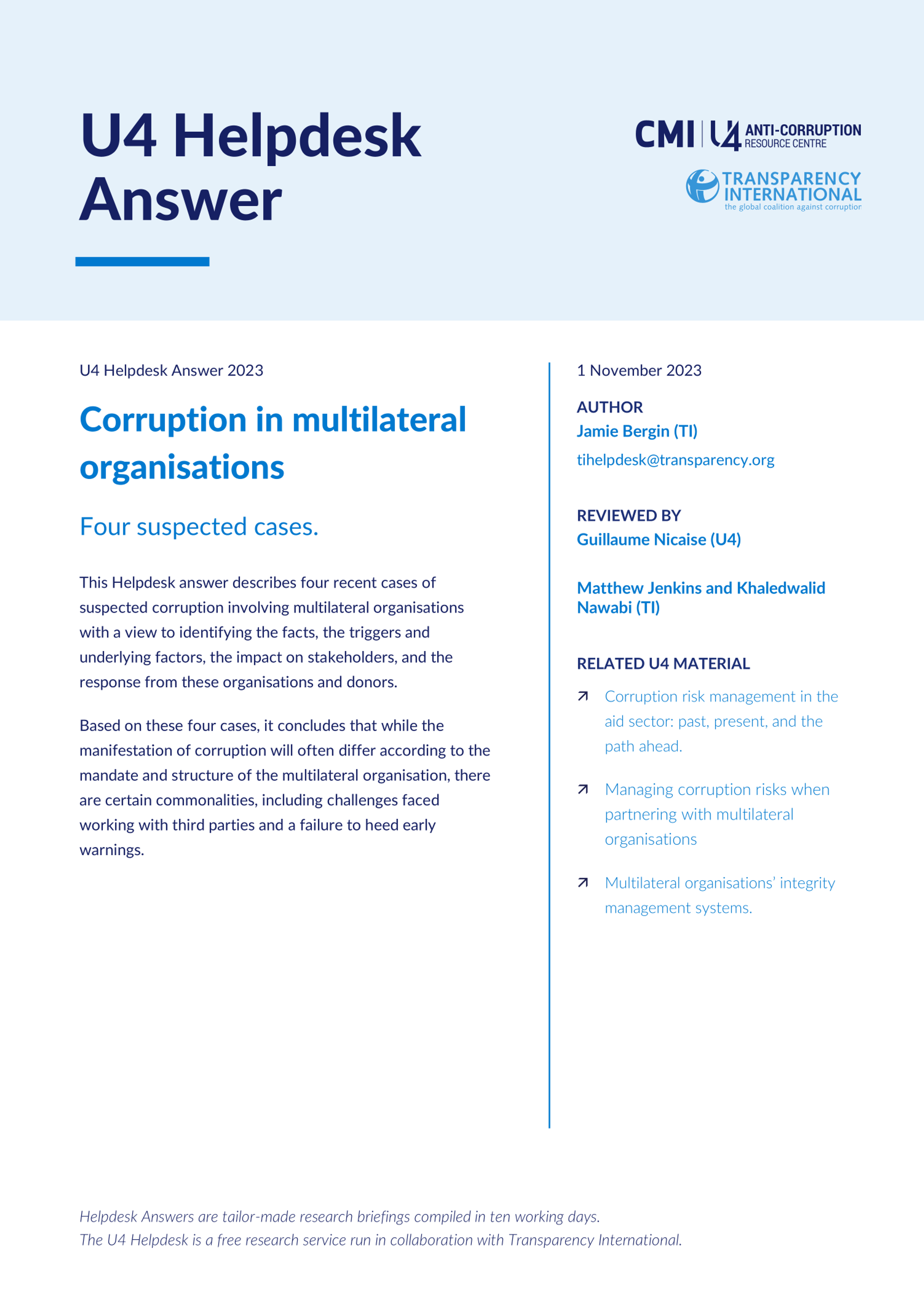 Corruption cases within multilateral organisations