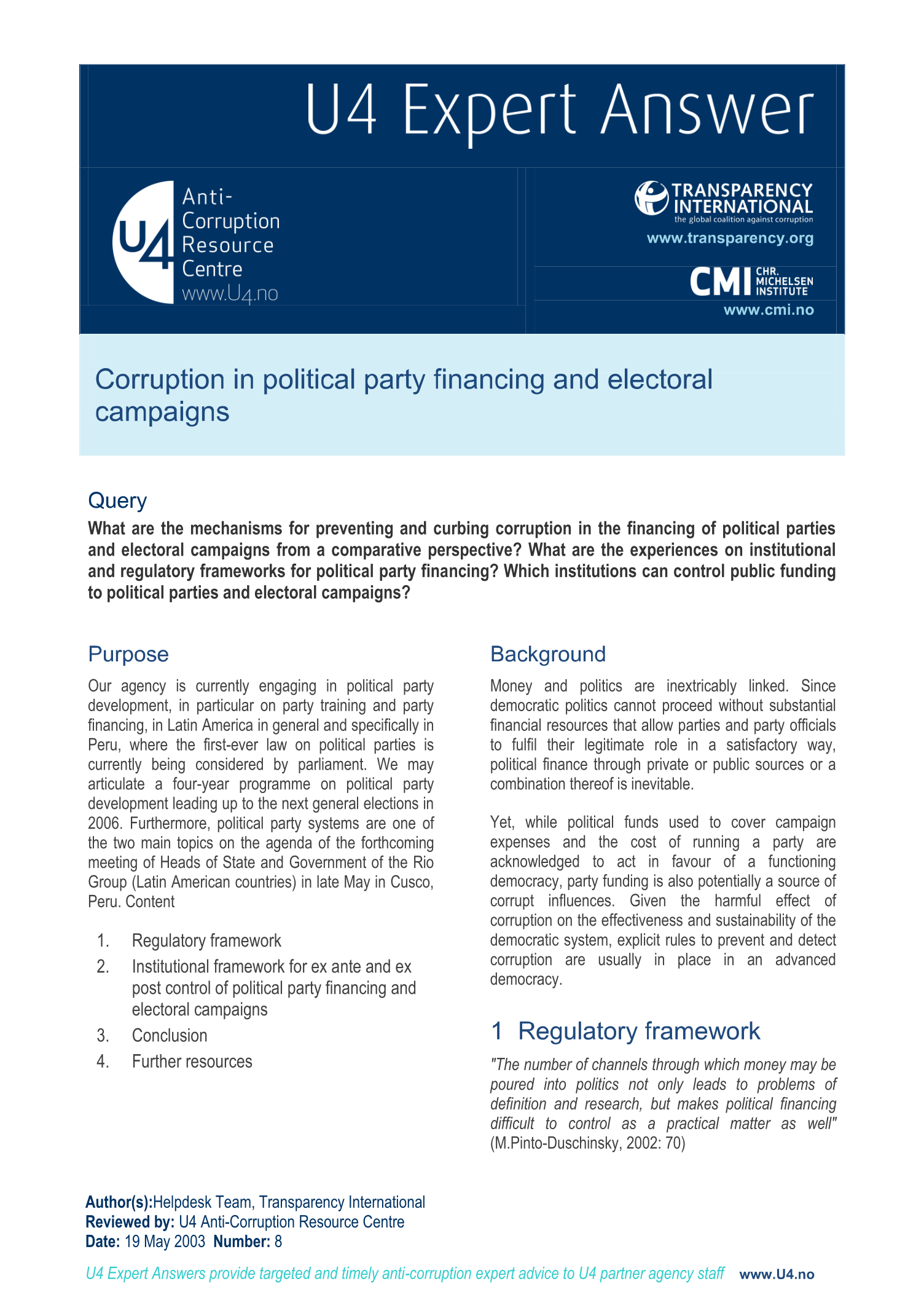 Corruption in political party financing and electoral campaigns