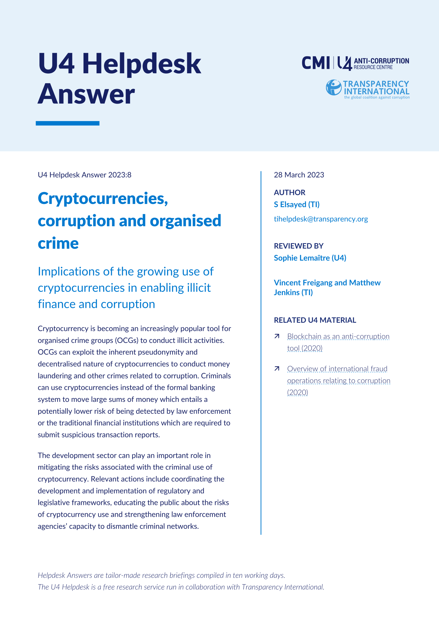 Cryptocurrencies, corruption and organised crime