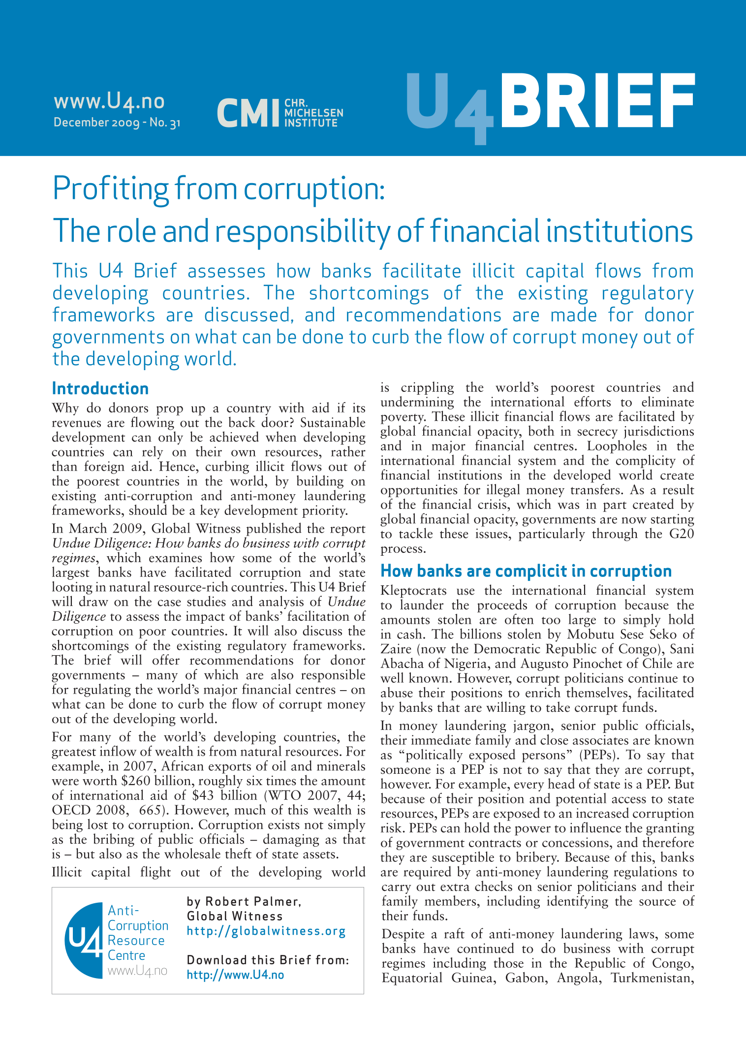 Profiting from corruption: The role and responsibility of financial institutions