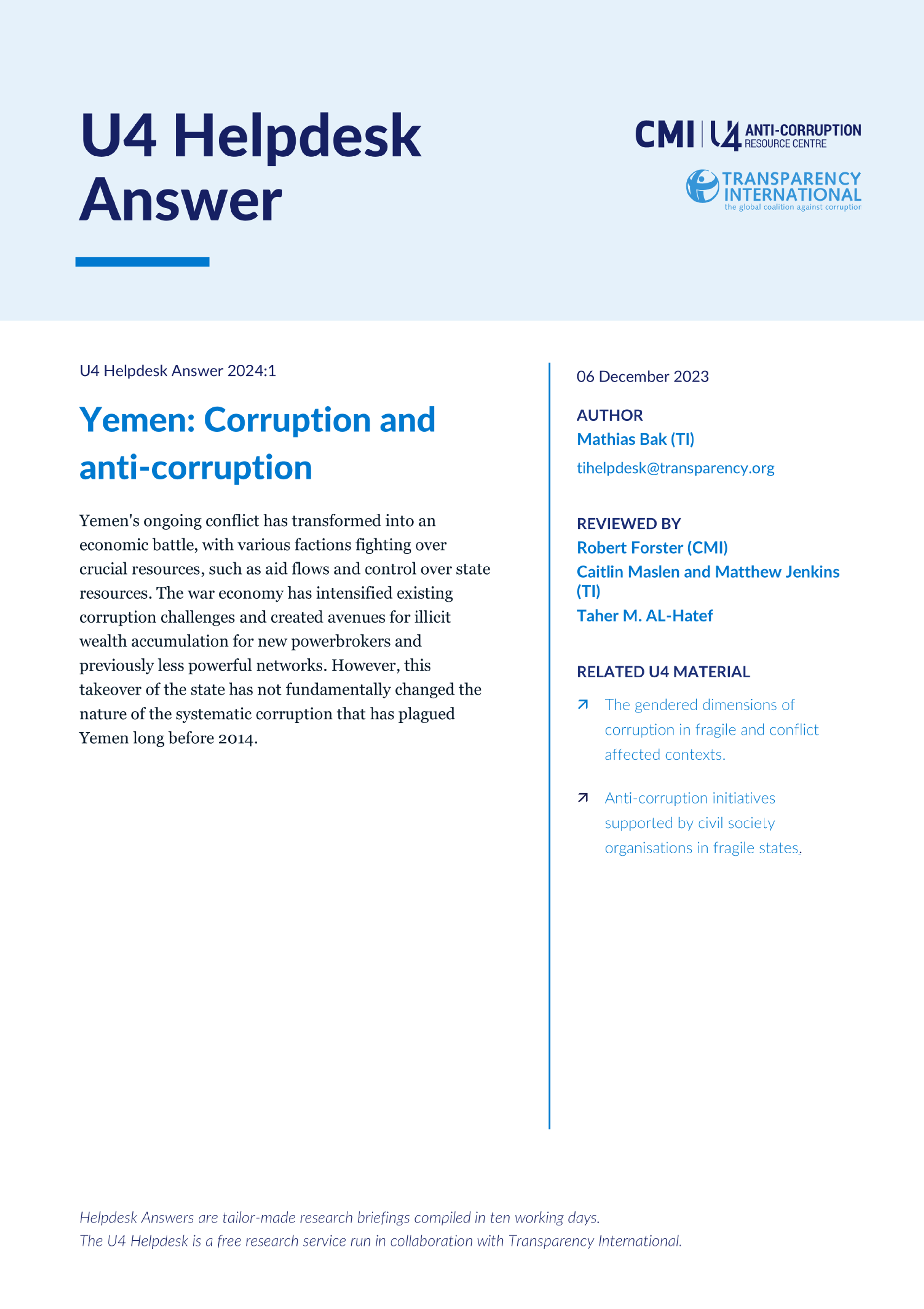 Yemen: Corruption and anti-corruption