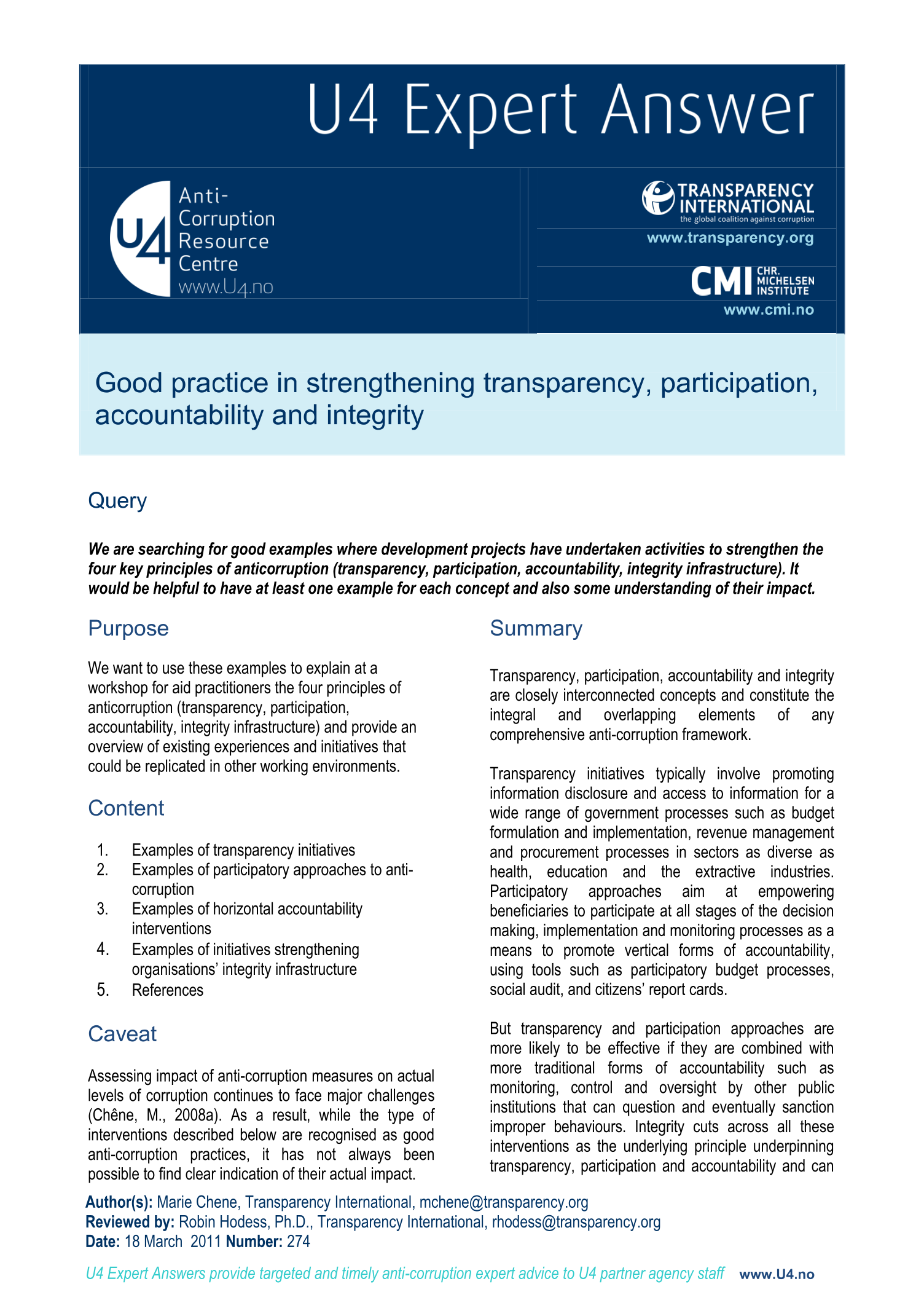 Good Practice In Strengthening Transparency, Participation ...