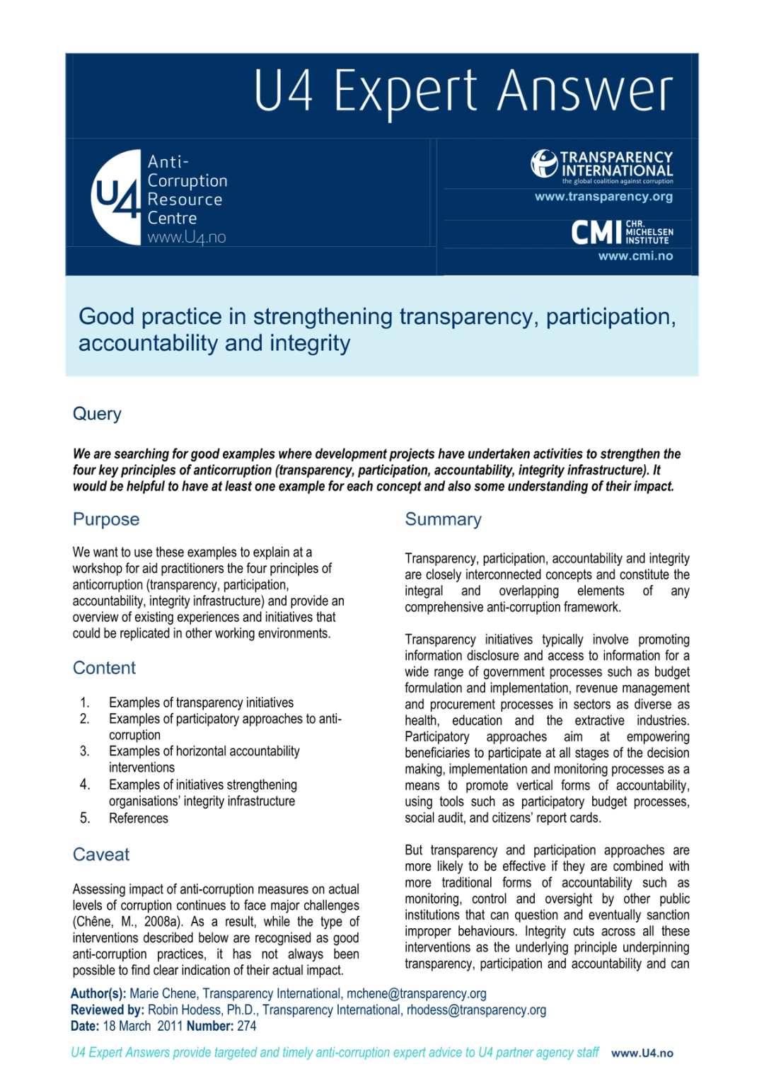 Good practice in strengthening transparency, participation ...