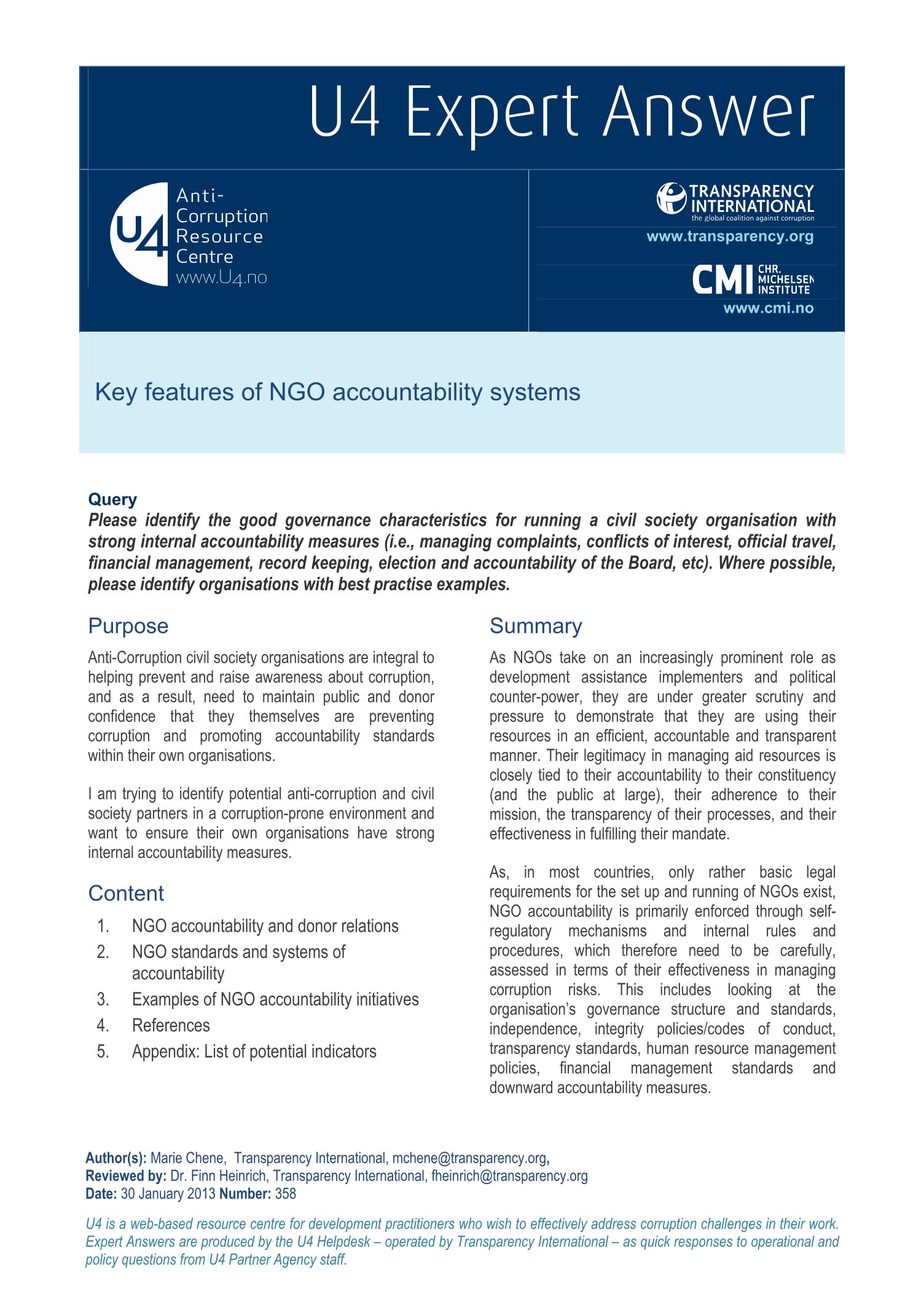 Key features of NGO accountability systems