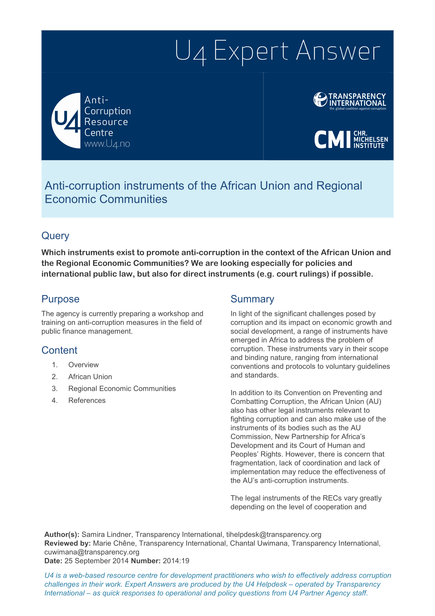 Anti-corruption instruments of the African Union and Regional Economic Communities