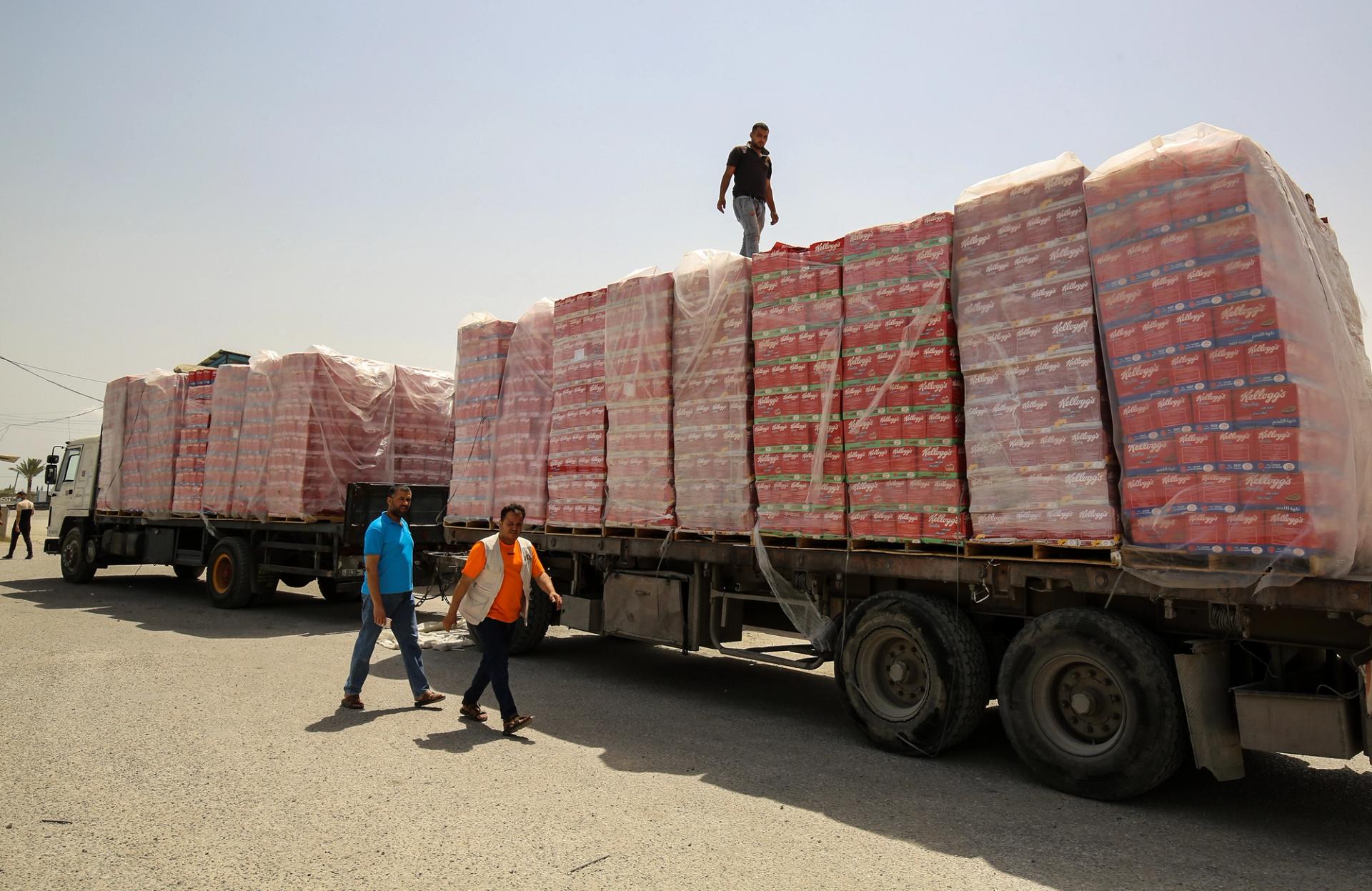 Trucks loaded with humanitarian aid to Gaza.
