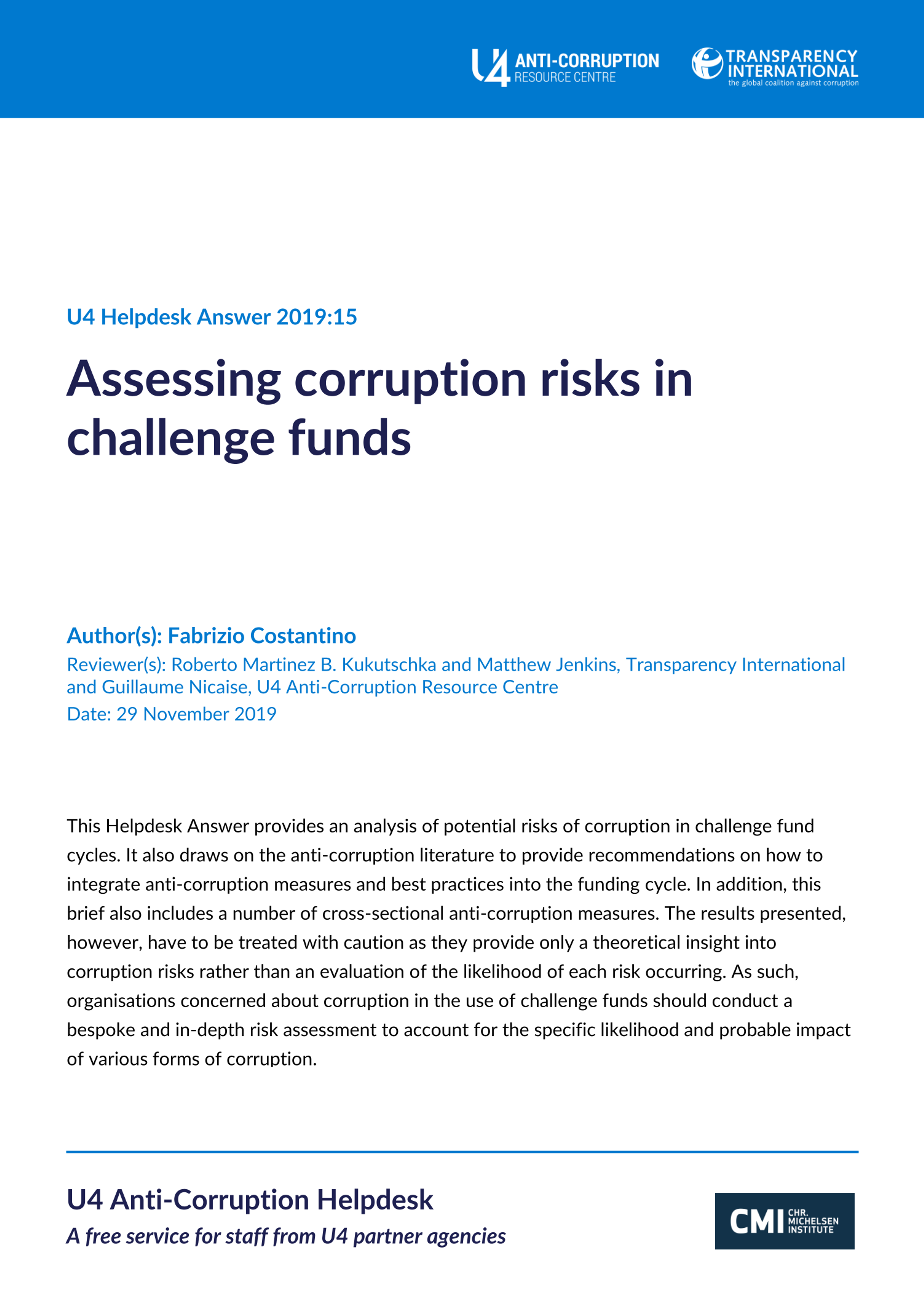 Assessing corruption risks in challenge funds