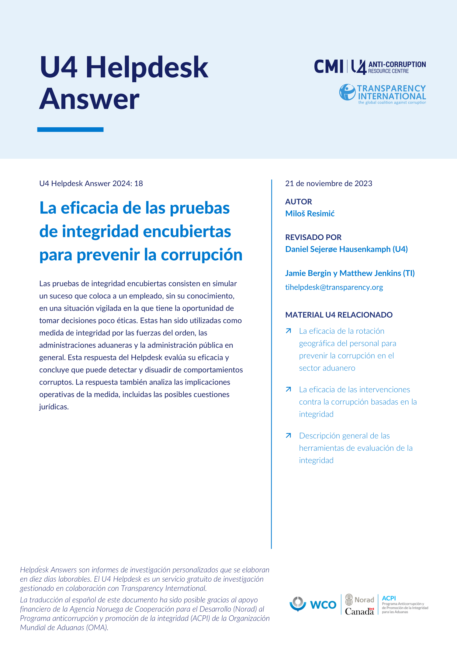 La eficacia de las pruebas de integridad encubiertas para prevenir la corrupción