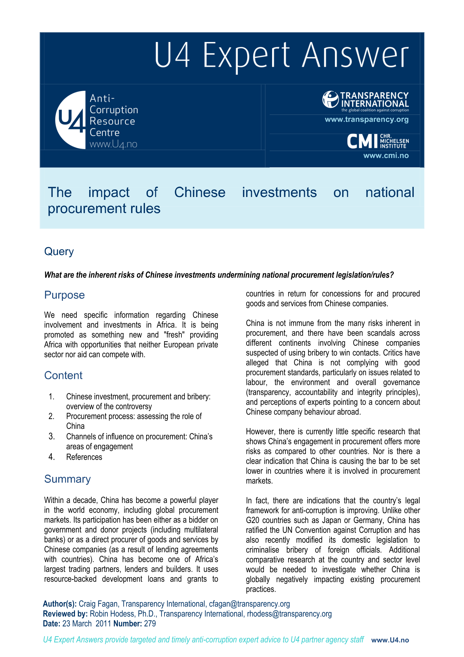 The impact of Chinese investments on national procurement rules