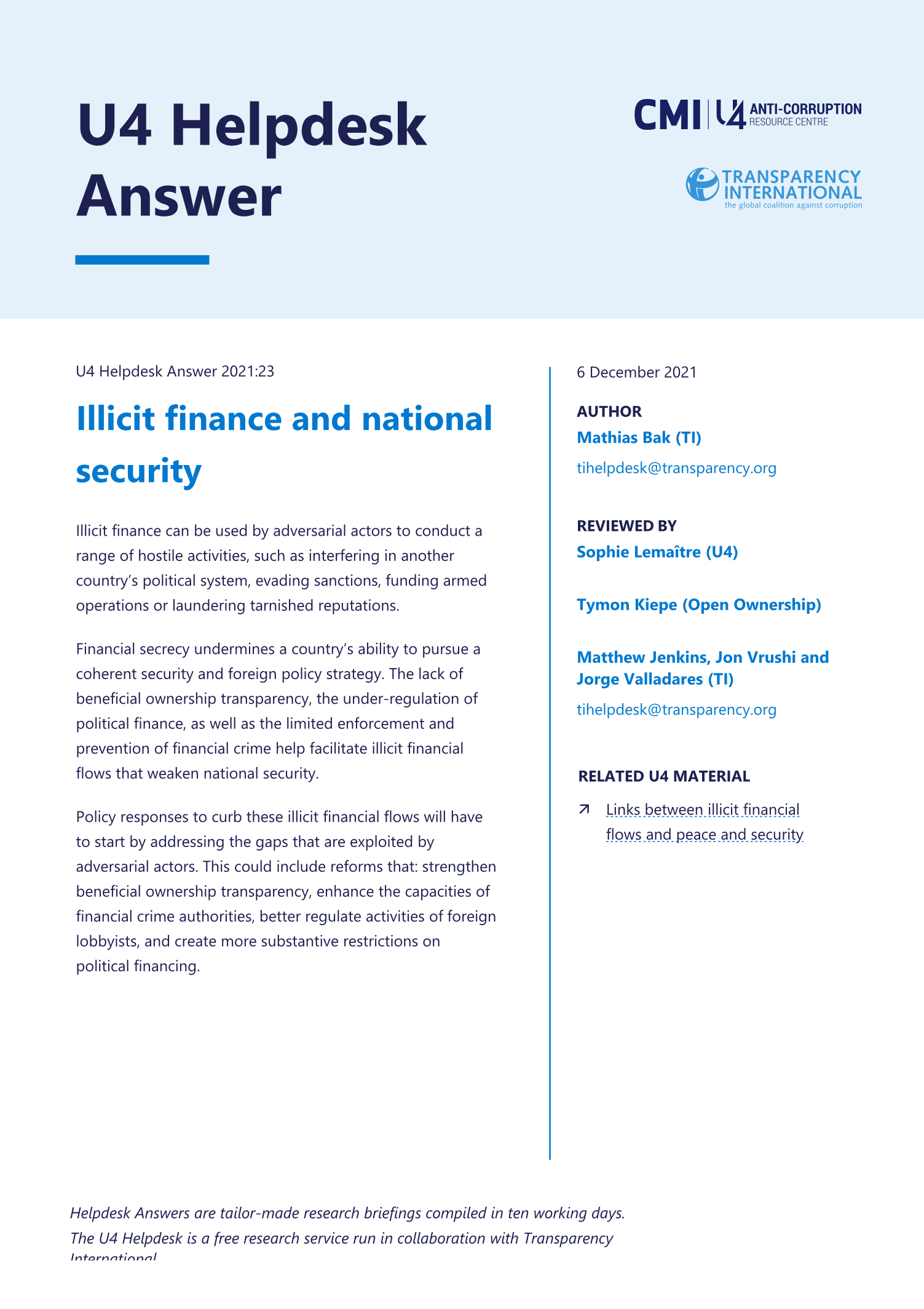 Illicit finance and national security