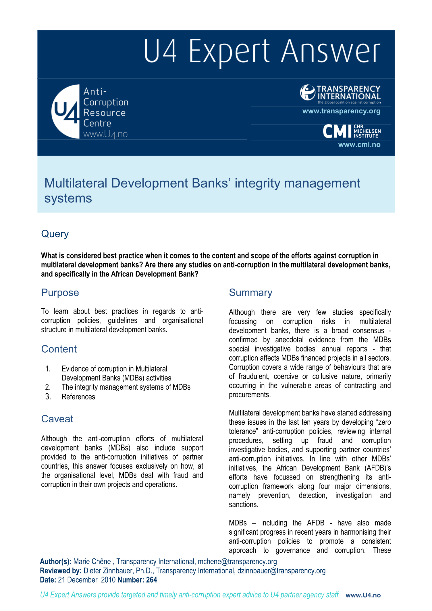 Multilateral Development Banks’ integrity management systems