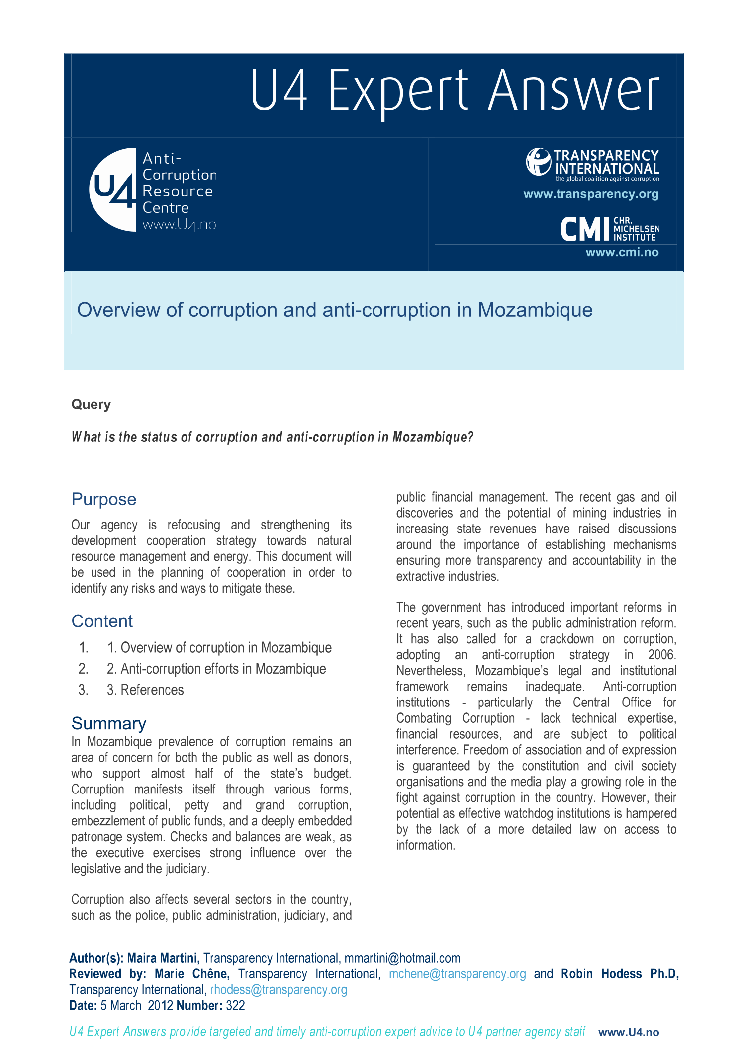 Overview of corruption and anti-corruption in Mozambique