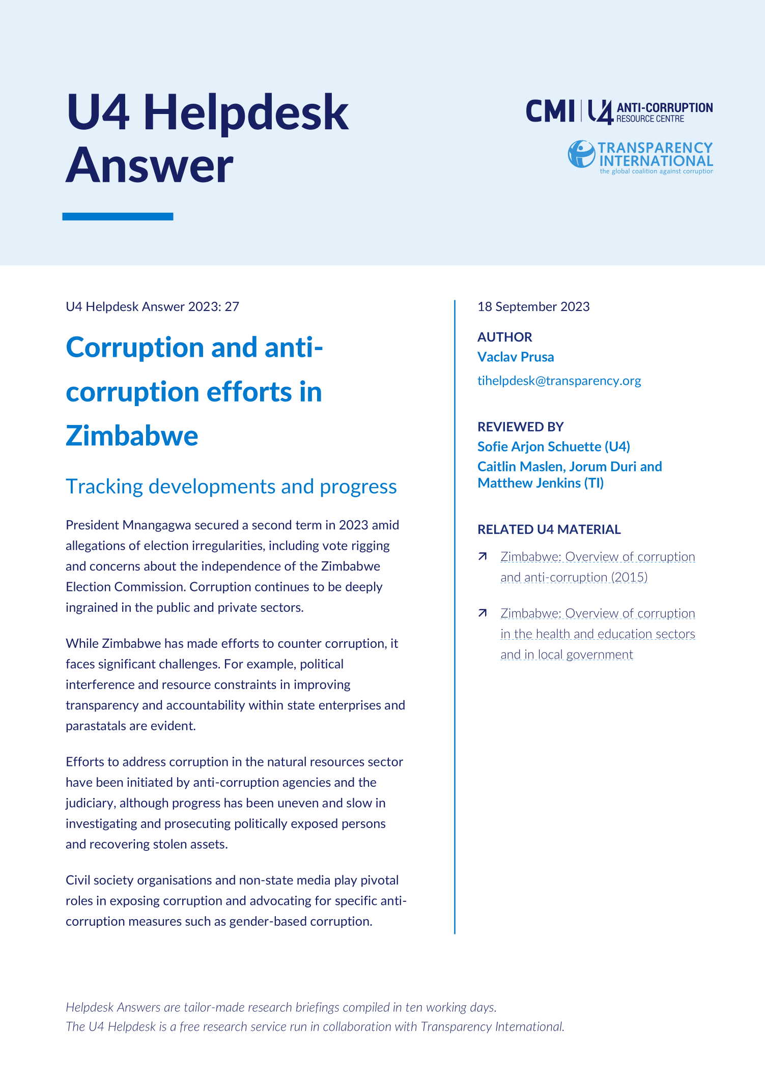 Zimbabwe: Corruption and anti-corruption