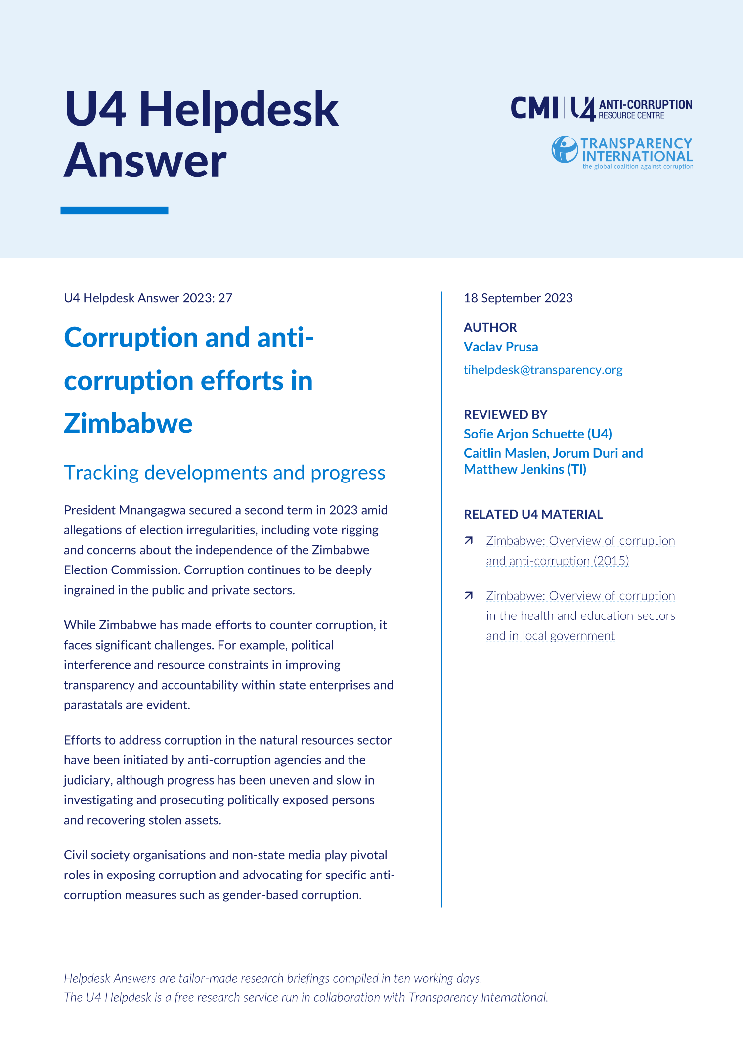Zimbabwe Corruption And Anti Corruption Zimbabwe Corruption And Anti Corruption