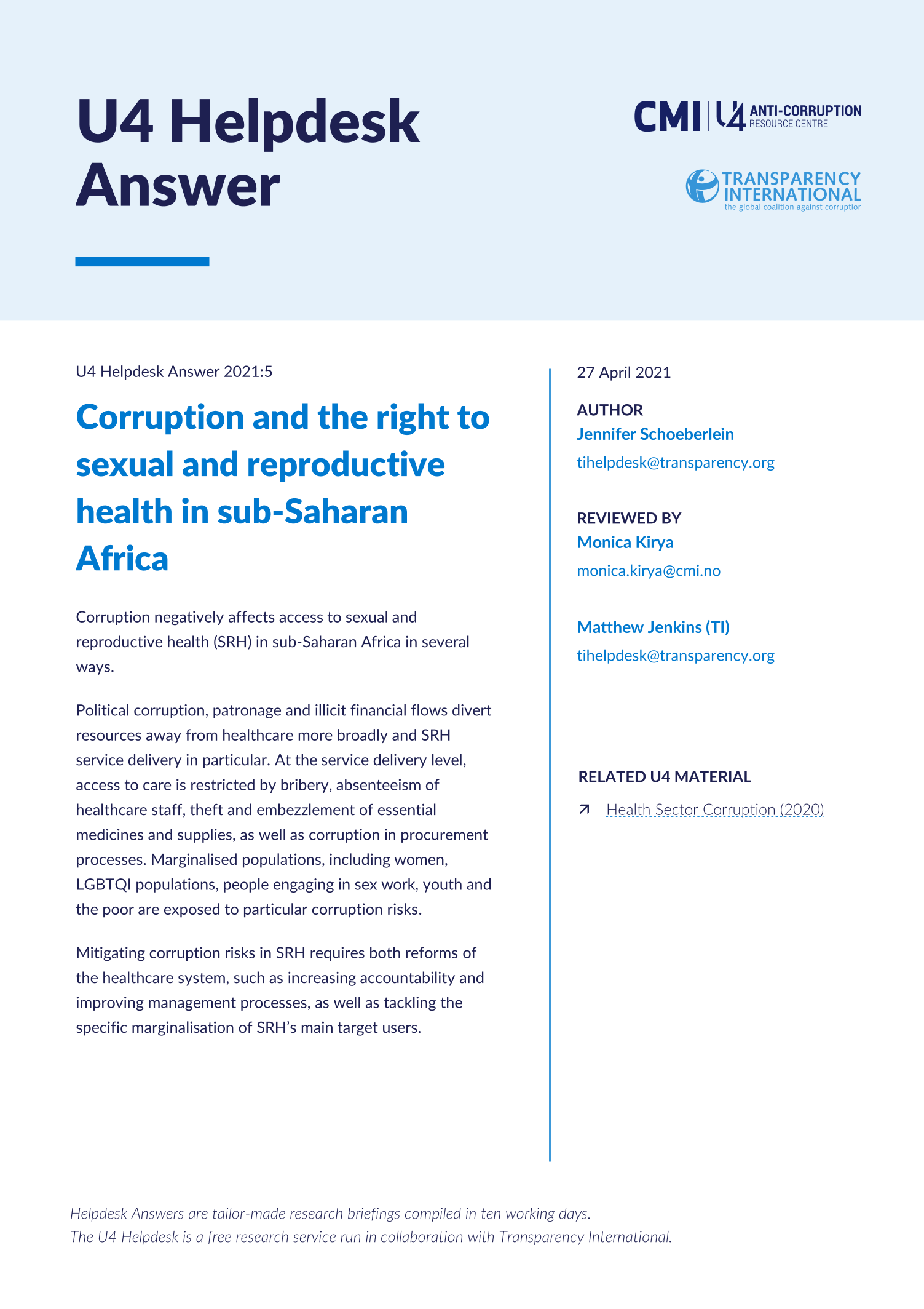 Corruption and the right to sexual and reproductive health in sub-Saharan Africa