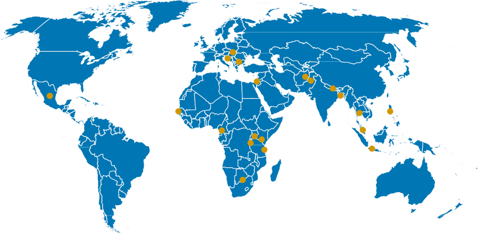 World map with locations of countries with anti-corruption courts