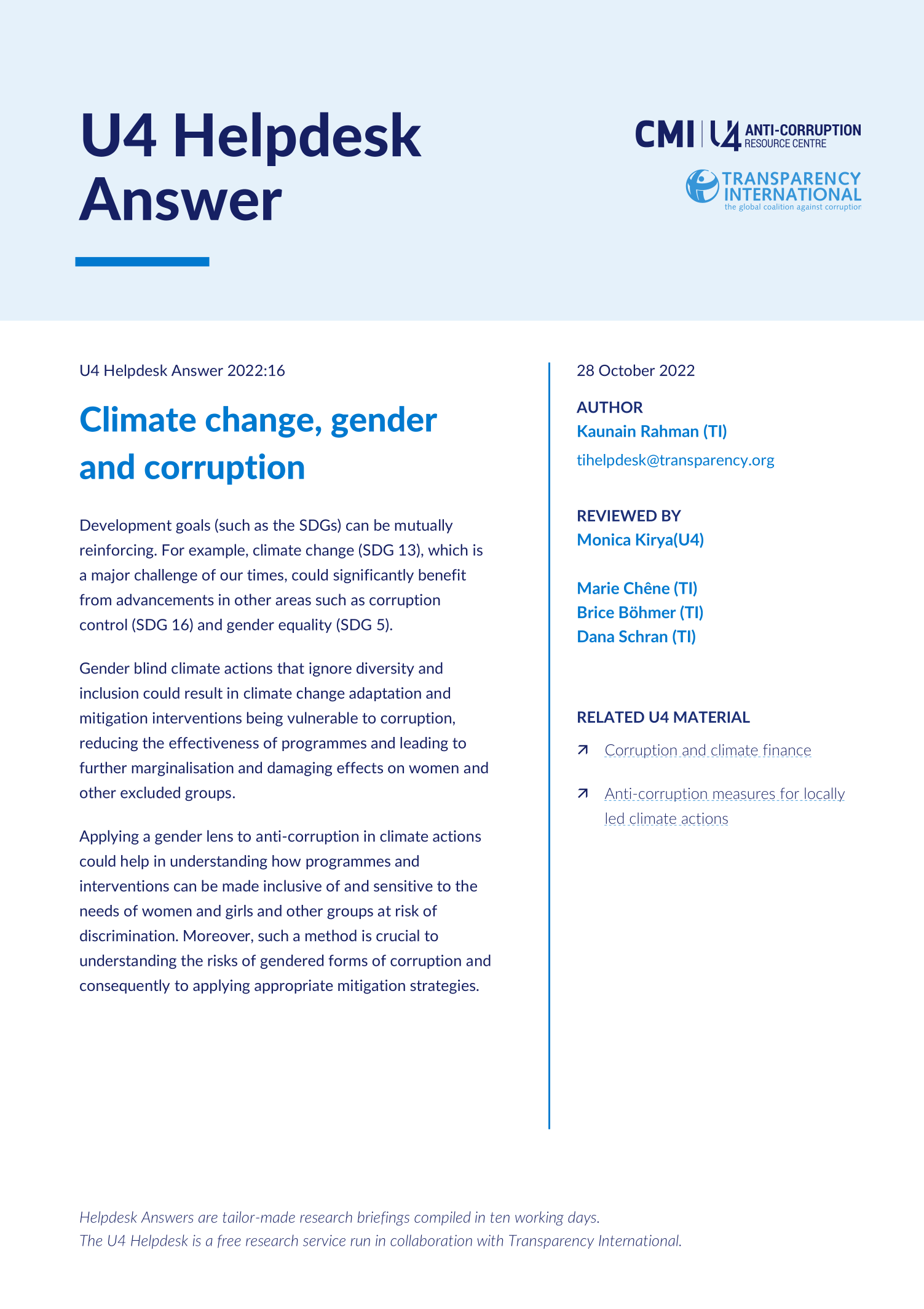 Climate change, gender and corruption