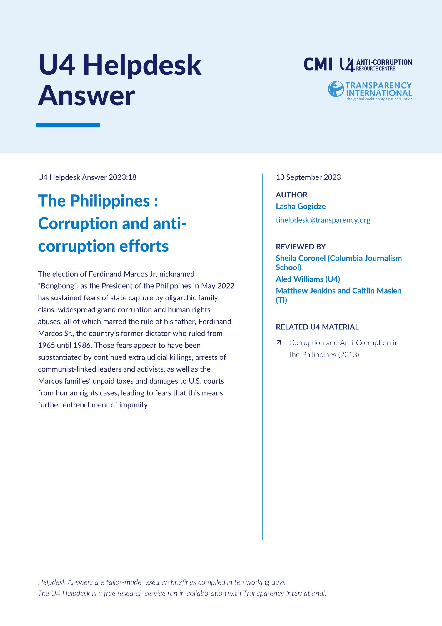 The Philippines: Corruption and anti-corruption